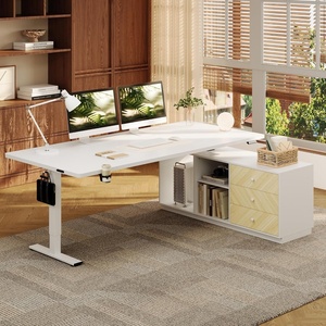 image:imageFLEXISPOT L Shaped Standing Desk with Drawers Large Electric Height Adjustable Executive Desk Sit Stand Desk for Home Office and Workstation Hooks and USB Port 63x28 White Wood GrainWhite