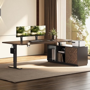 image:imageFLEXISPOT L Shaped Standing Desk with Drawers Large Electric Height Adjustable Executive Desk Sit Stand Desk for Home Office and Workstation Hooks and USB Port 63x28 White Wood GrainBlack Walnut