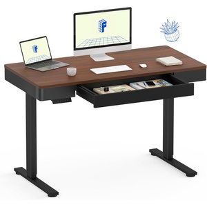 image:imageFLEXISPOT Standing Desk with Drawer 48 x 24 Inch Electric Adjustable Height Stand Up Desk with Storage Organizer Whole Piece Wooden Desktop for Home Office Computer Workstation Dark Walnut