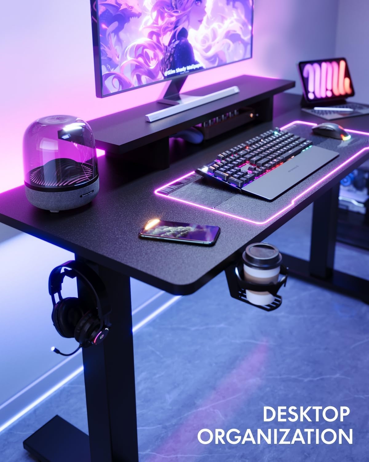 image:imageFLEXISPOT 71x32 Inch Electric Large Standing Desk for Home amp Office Spacious Splice Board Desk with Cable Management amp Organizer Cup Holder amp Hook BlackBlack Riser