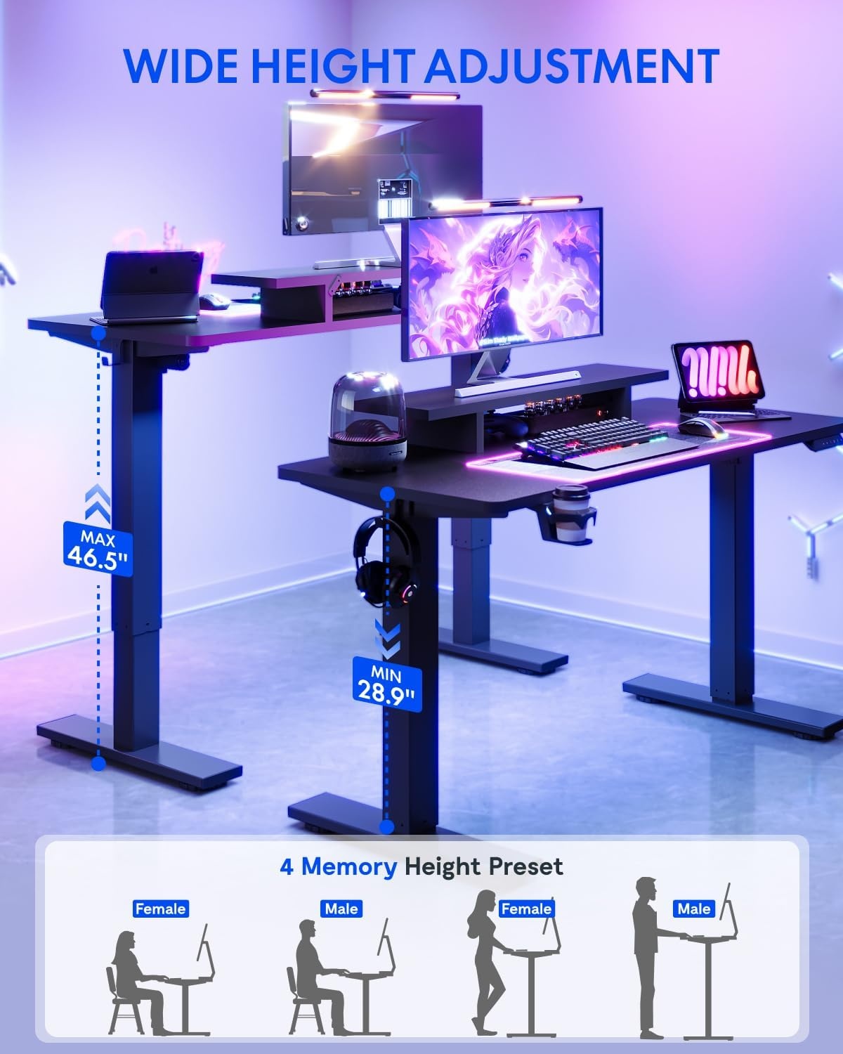 image:imageFLEXISPOT 71x32 Inch Electric Large Standing Desk for Home amp Office Spacious Splice Board Desk with Cable Management amp Organizer Cup Holder amp Hook BlackBlack Riser