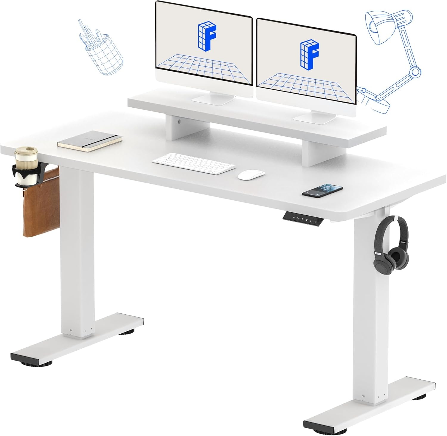 image:imageFLEXISPOT 71x32 Inch Electric Large Standing Desk for Home amp Office Spacious Splice Board Desk with Cable Management amp Organizer Cup Holder amp Hook BlackWhite Riser