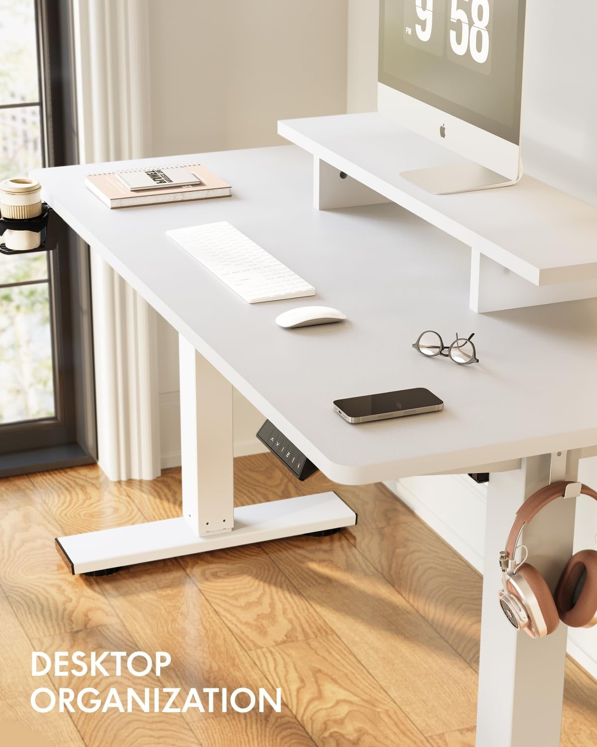 image:imageFLEXISPOT 71x32 Inch Electric Large Standing Desk for Home amp Office Spacious Splice Board Desk with Cable Management amp Organizer Cup Holder amp Hook BlackWhite Riser