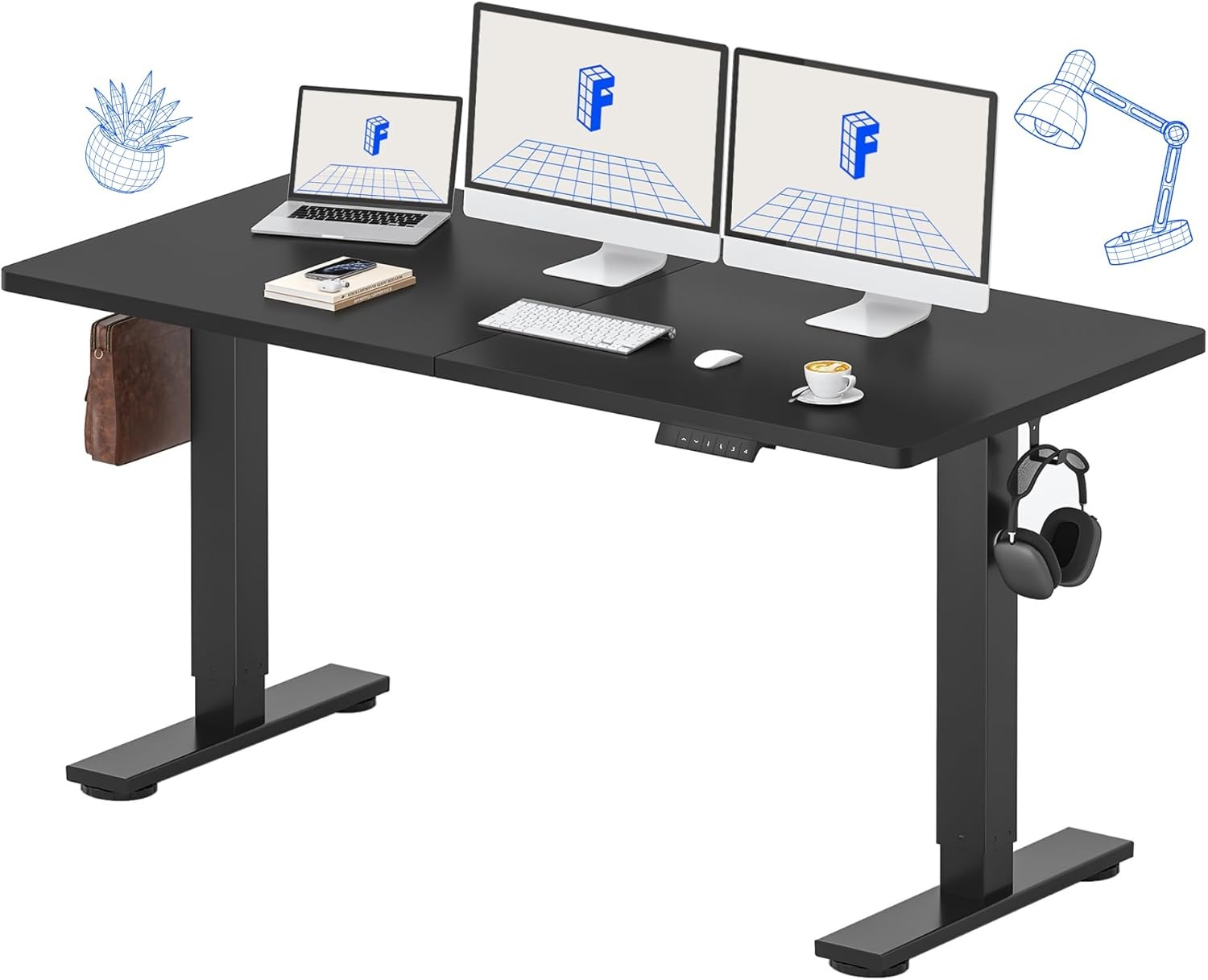 image:imageFLEXISPOT 71x32 Inch Electric Large Standing Desk for Home amp Office Spacious Splice Board Desk with Cable Management amp Organizer Cup Holder amp Hook BlackBlack
