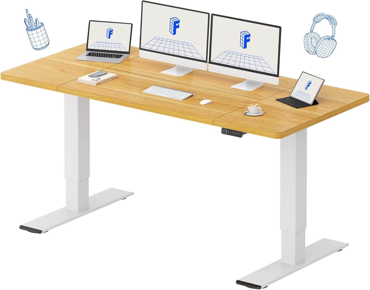 image:imageFLEXISPOT 71x32 Inch Electric Large Standing Desk for Home amp Office Spacious Splice Board Desk with Cable Management amp Organizer Cup Holder amp Hook BlackMaple