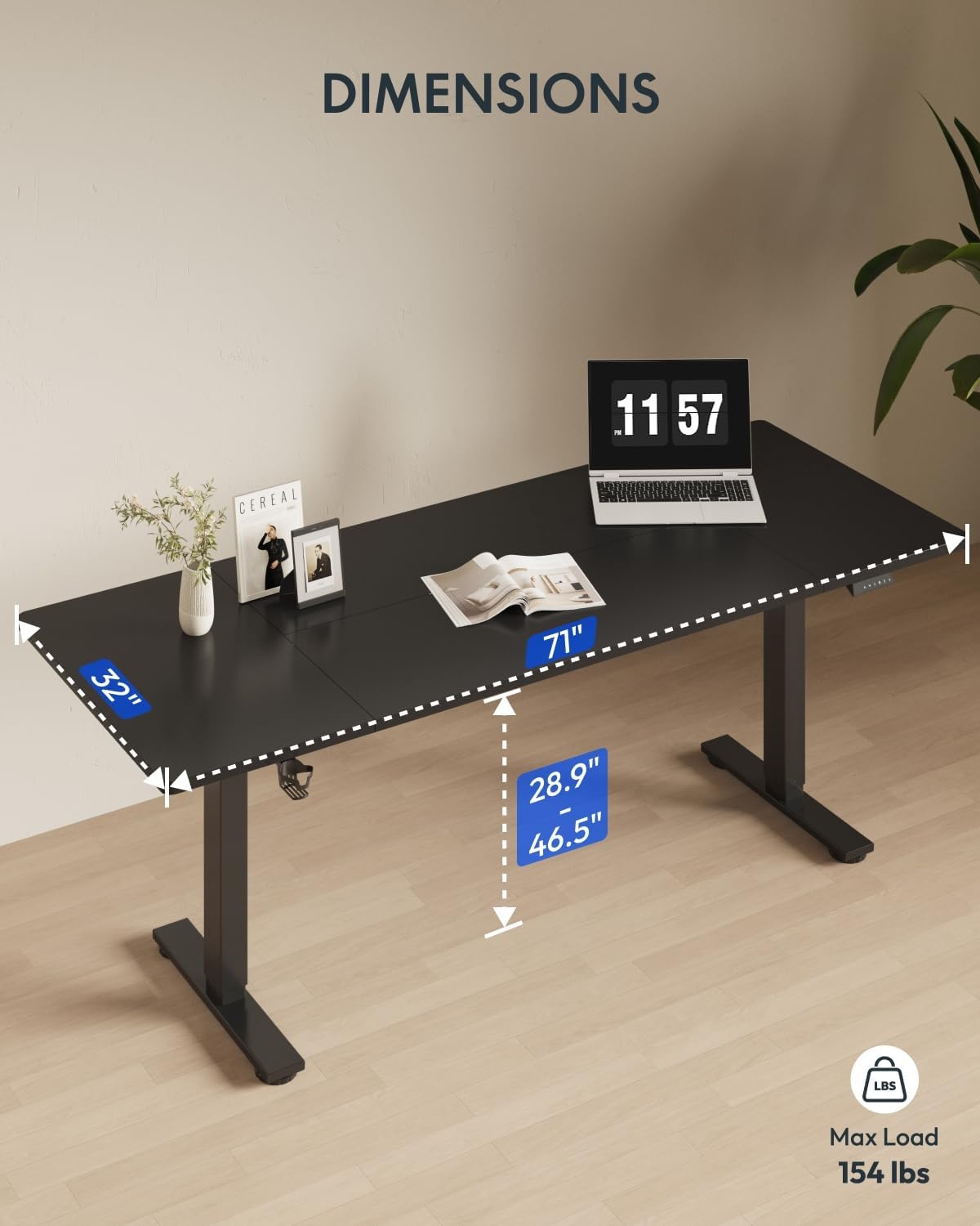 image:imageFLEXISPOT 71x32 Inch Electric Large Standing Desk for Home amp Office Spacious Splice Board Desk with Cable Management amp Organizer Cup Holder amp Hook BlackBlack
