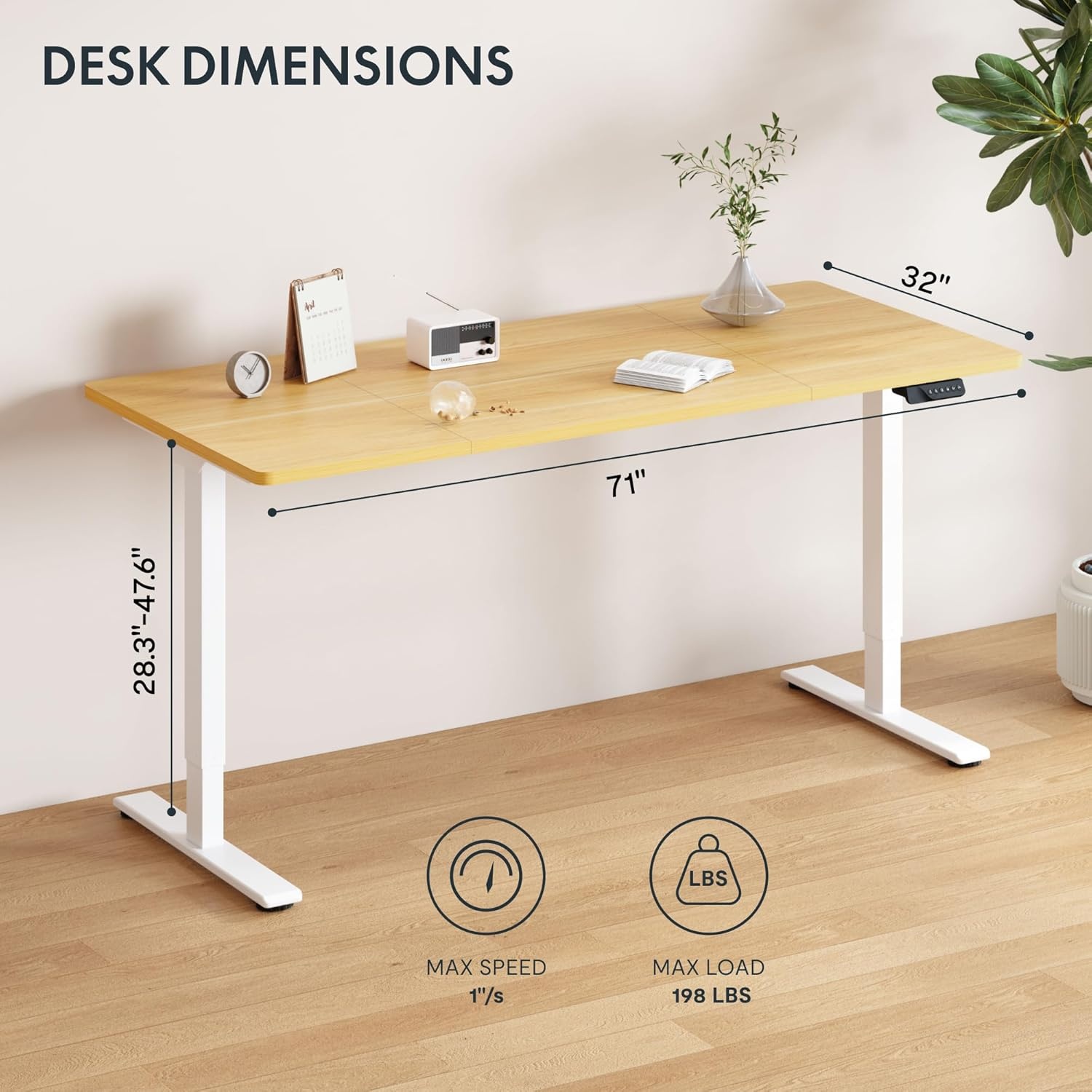 image:imageFLEXISPOT 71x32 Inch Electric Large Standing Desk for Home amp Office Spacious Splice Board Desk with Cable Management amp Organizer Cup Holder amp Hook BlackMaple
