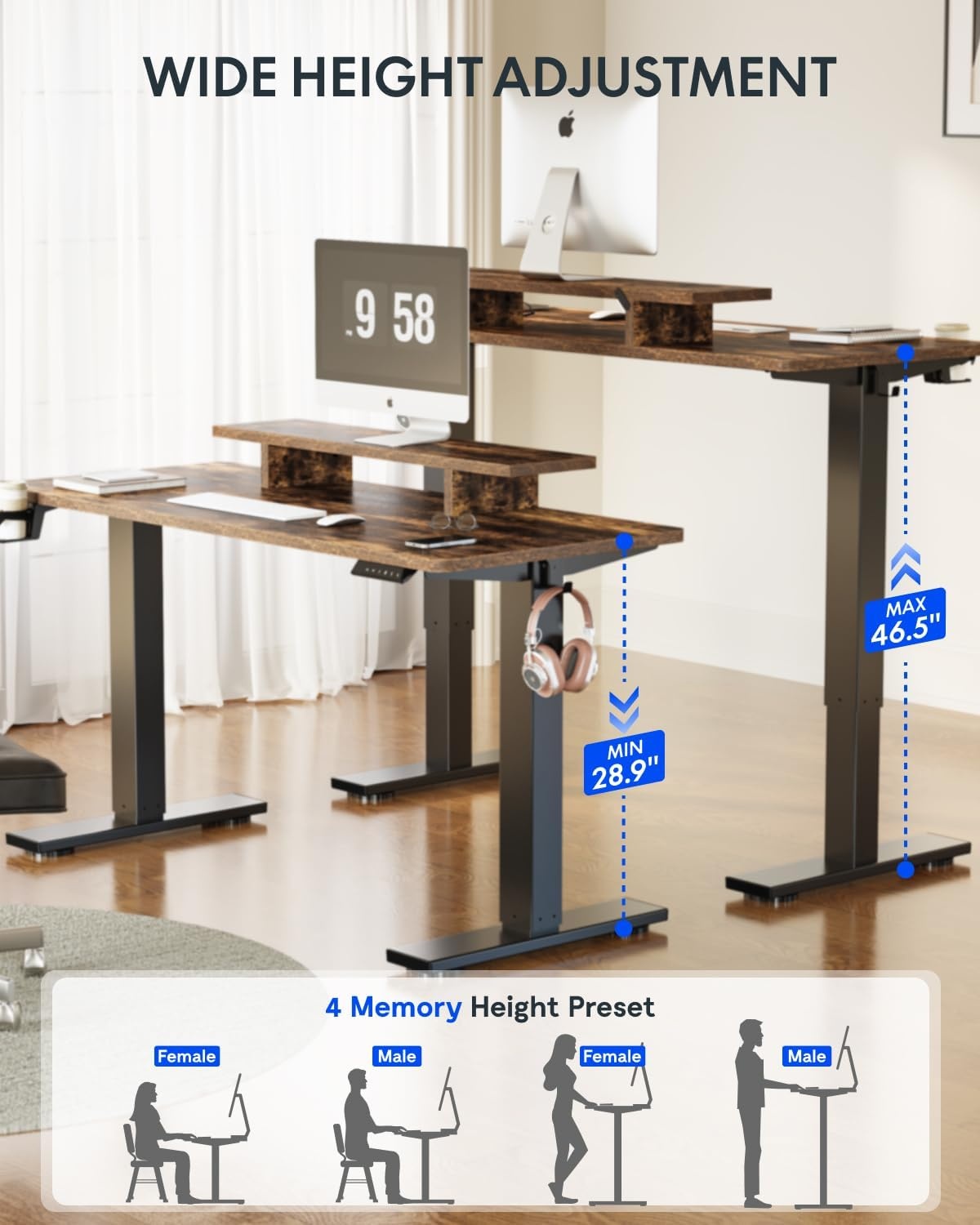 image:imageFLEXISPOT 71x32 Inch Electric Large Standing Desk for Home amp Office Spacious Splice Board Desk with Cable Management amp Organizer Cup Holder amp Hook BlackRustic Riser