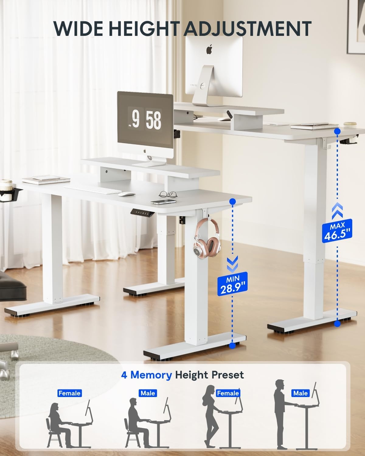 image:imageFLEXISPOT 71x32 Inch Electric Large Standing Desk for Home amp Office Spacious Splice Board Desk with Cable Management amp Organizer Cup Holder amp Hook BlackWhite Riser
