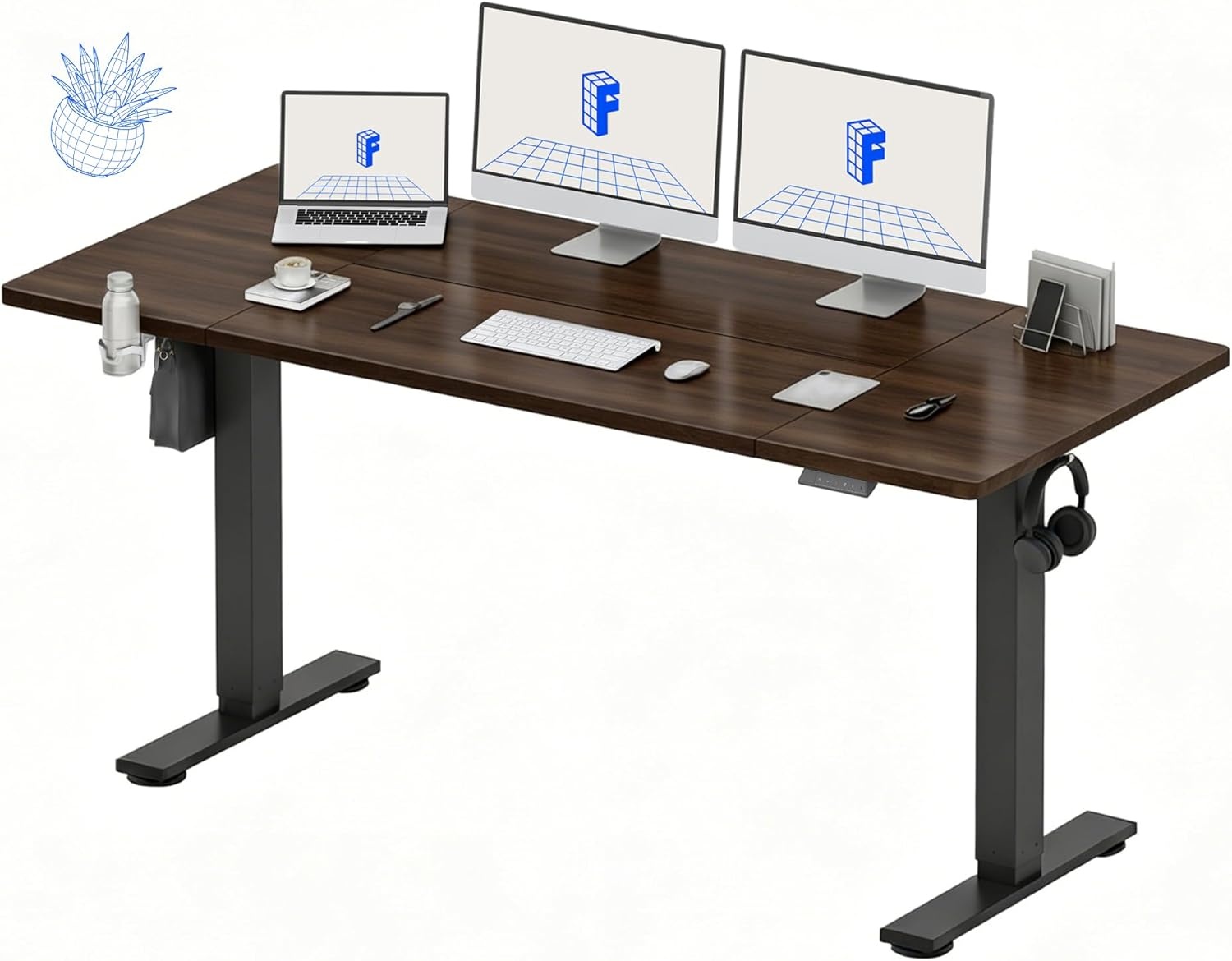 image:imageFLEXISPOT 71x32 Inch Electric Large Standing Desk for Home amp Office Spacious Splice Board Desk with Cable Management amp Organizer Cup Holder amp Hook BlackBlack Walnut