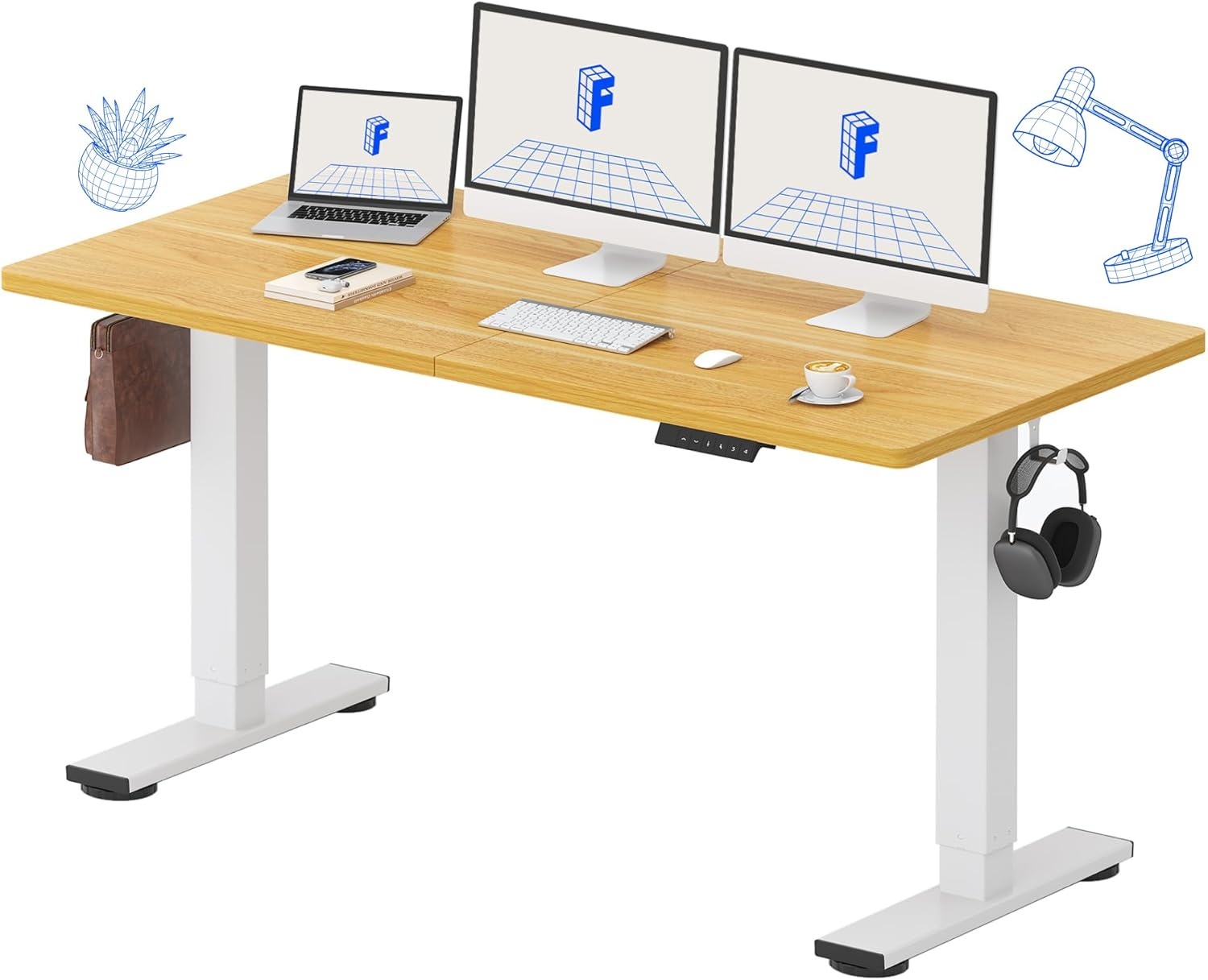 image:imageFLEXISPOT 71x32 Inch Electric Large Standing Desk for Home amp Office Spacious Splice Board Desk with Cable Management amp Organizer Cup Holder amp Hook BlackMaple