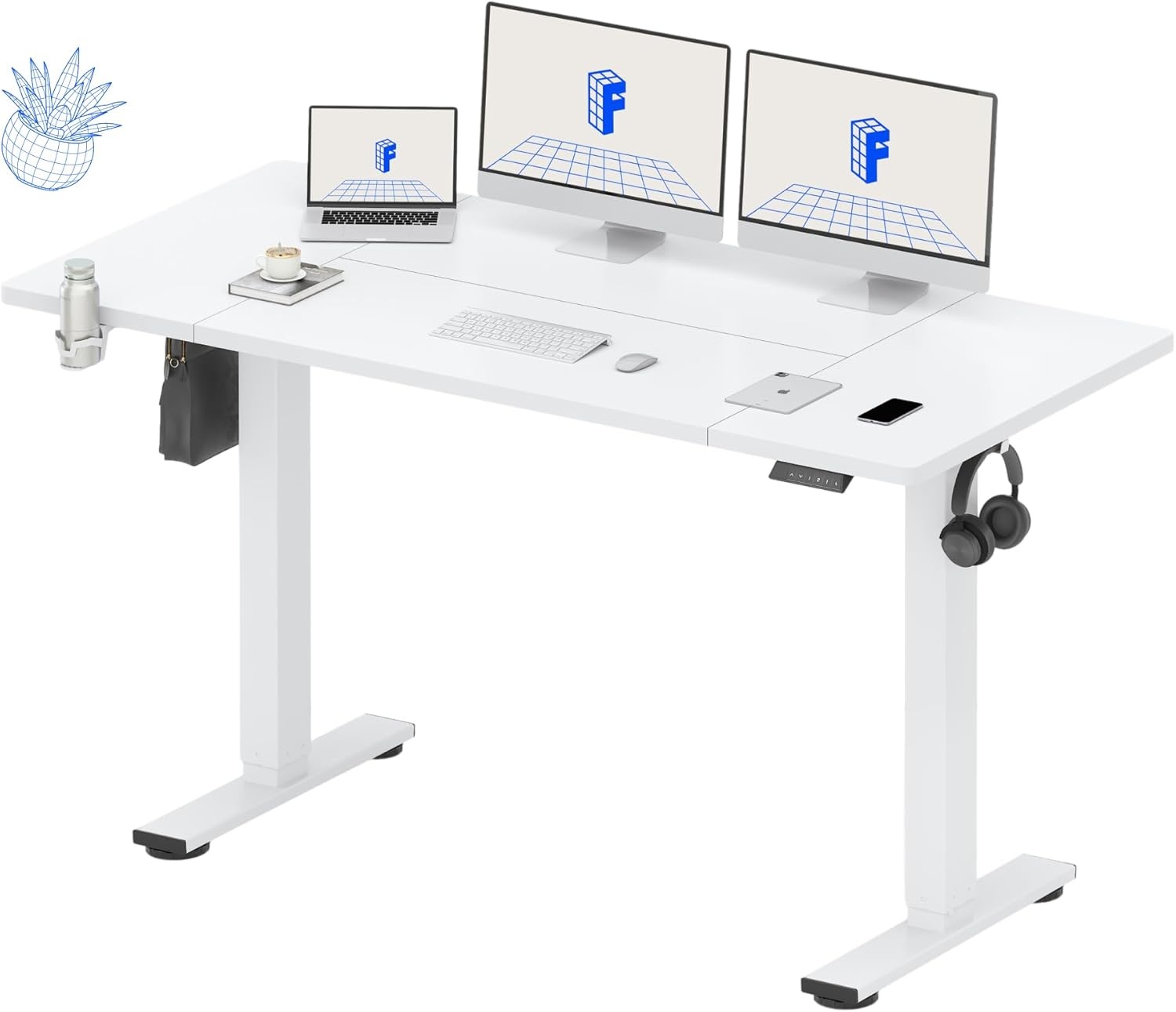 image:imageFLEXISPOT 71x32 Inch Electric Large Standing Desk for Home amp Office Spacious Splice Board Desk with Cable Management amp Organizer Cup Holder amp Hook BlackWhite