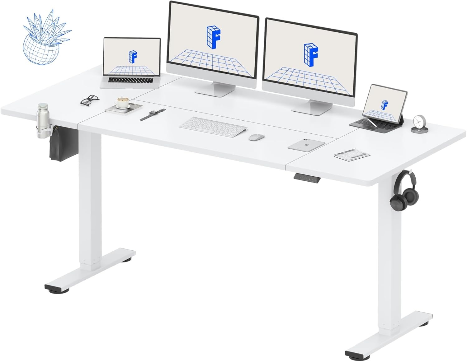 image:imageFLEXISPOT 71x32 Inch Electric Large Standing Desk for Home amp Office Spacious Splice Board Desk with Cable Management amp Organizer Cup Holder amp Hook BlackWhite