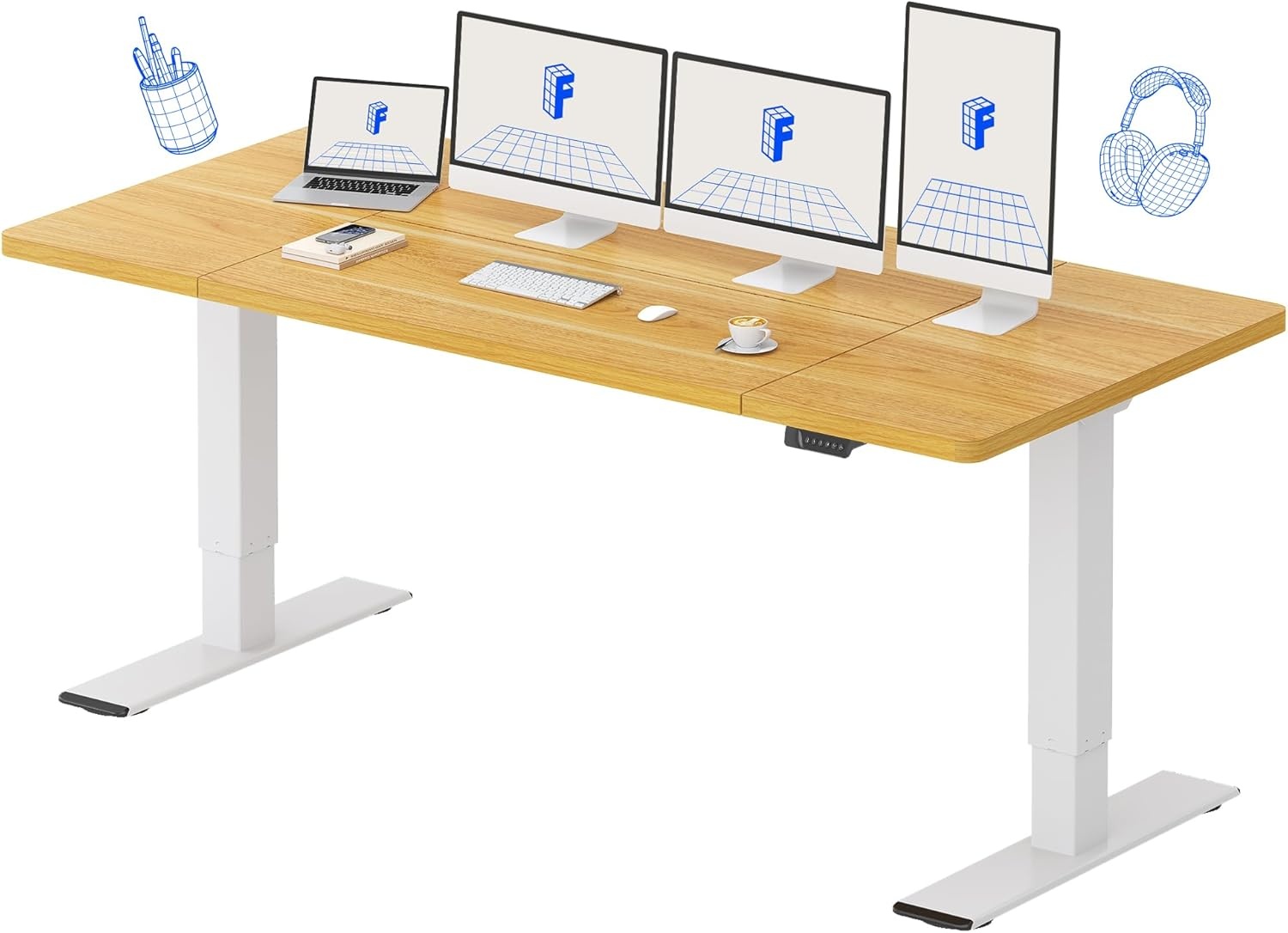 image:imageFLEXISPOT 71x32 Inch Electric Large Standing Desk for Home amp Office Spacious Splice Board Desk with Cable Management amp Organizer Cup Holder amp Hook BlackMaple