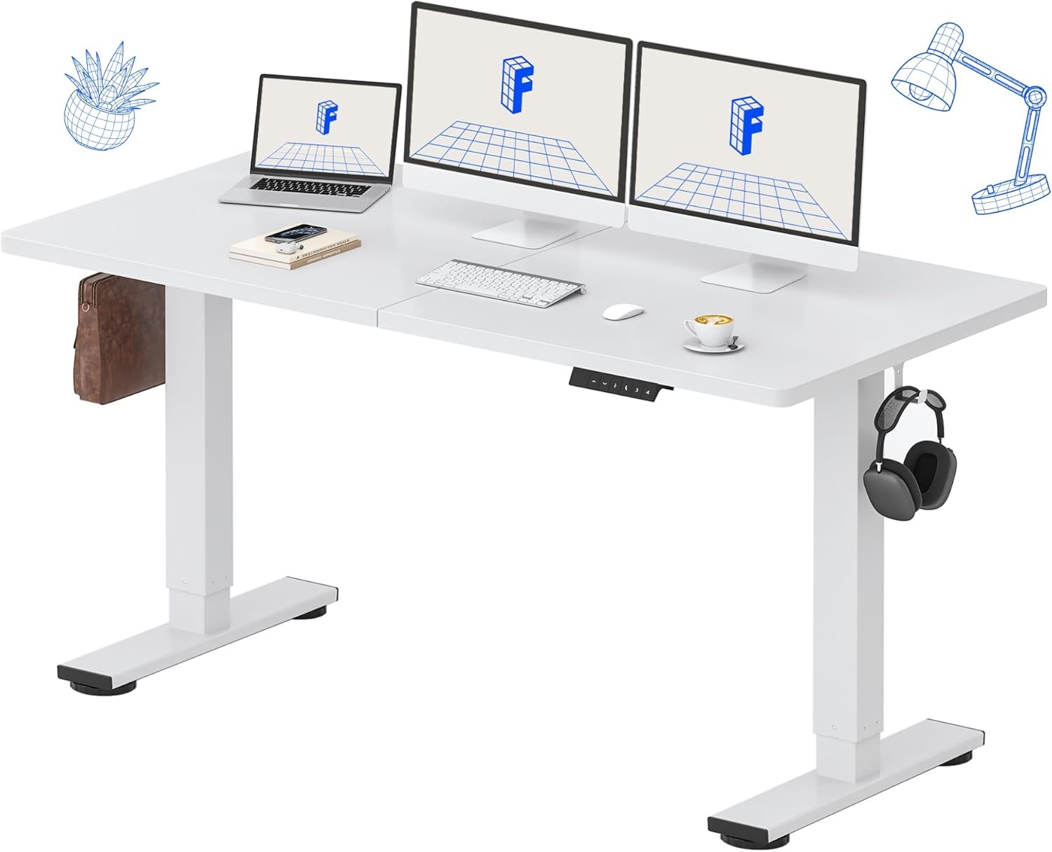 image:imageFLEXISPOT 71x32 Inch Electric Large Standing Desk for Home amp Office Spacious Splice Board Desk with Cable Management amp Organizer Cup Holder amp Hook BlackWhite
