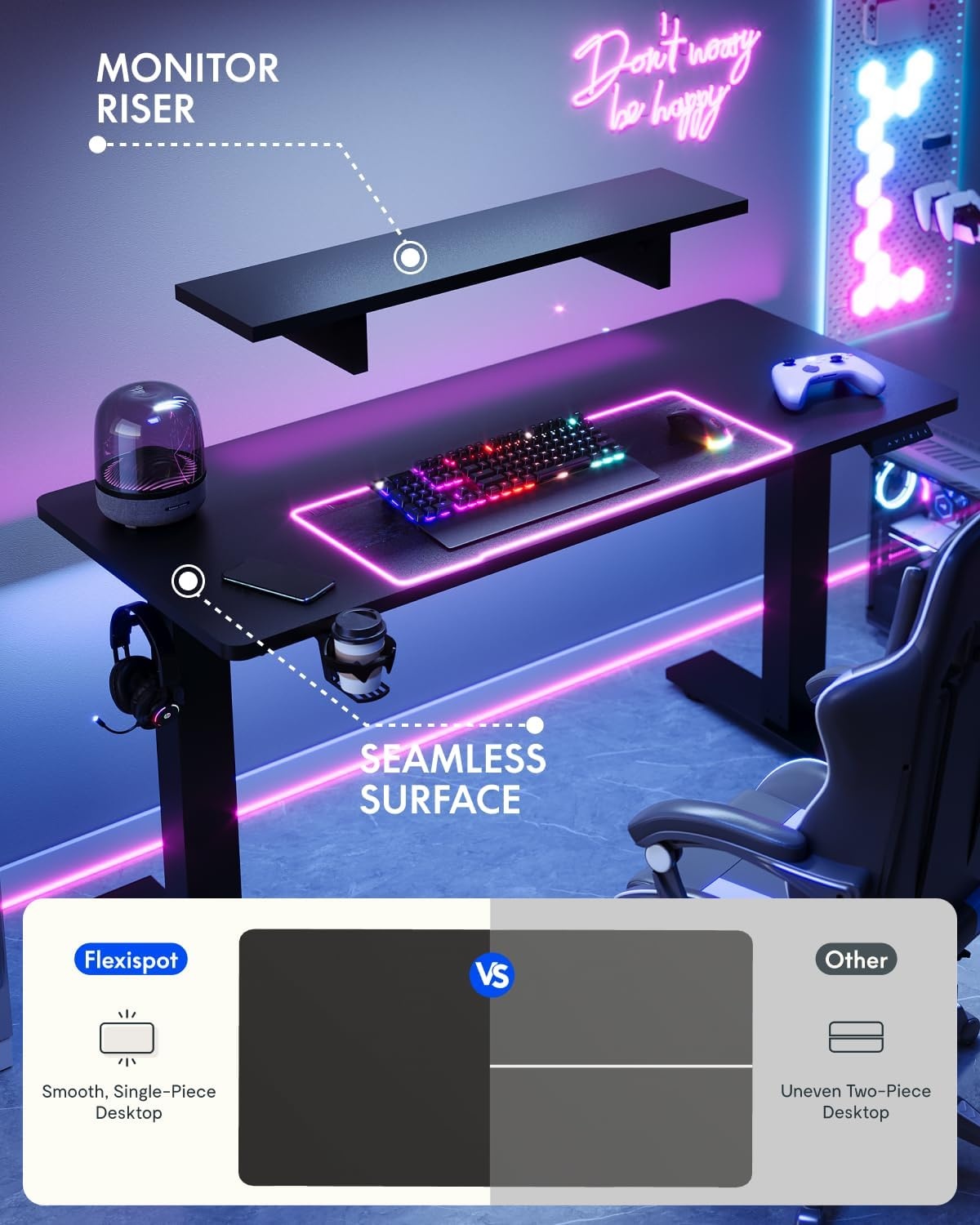 image:imageFLEXISPOT 71x32 Inch Electric Large Standing Desk for Home amp Office Spacious Splice Board Desk with Cable Management amp Organizer Cup Holder amp Hook BlackBlack Riser