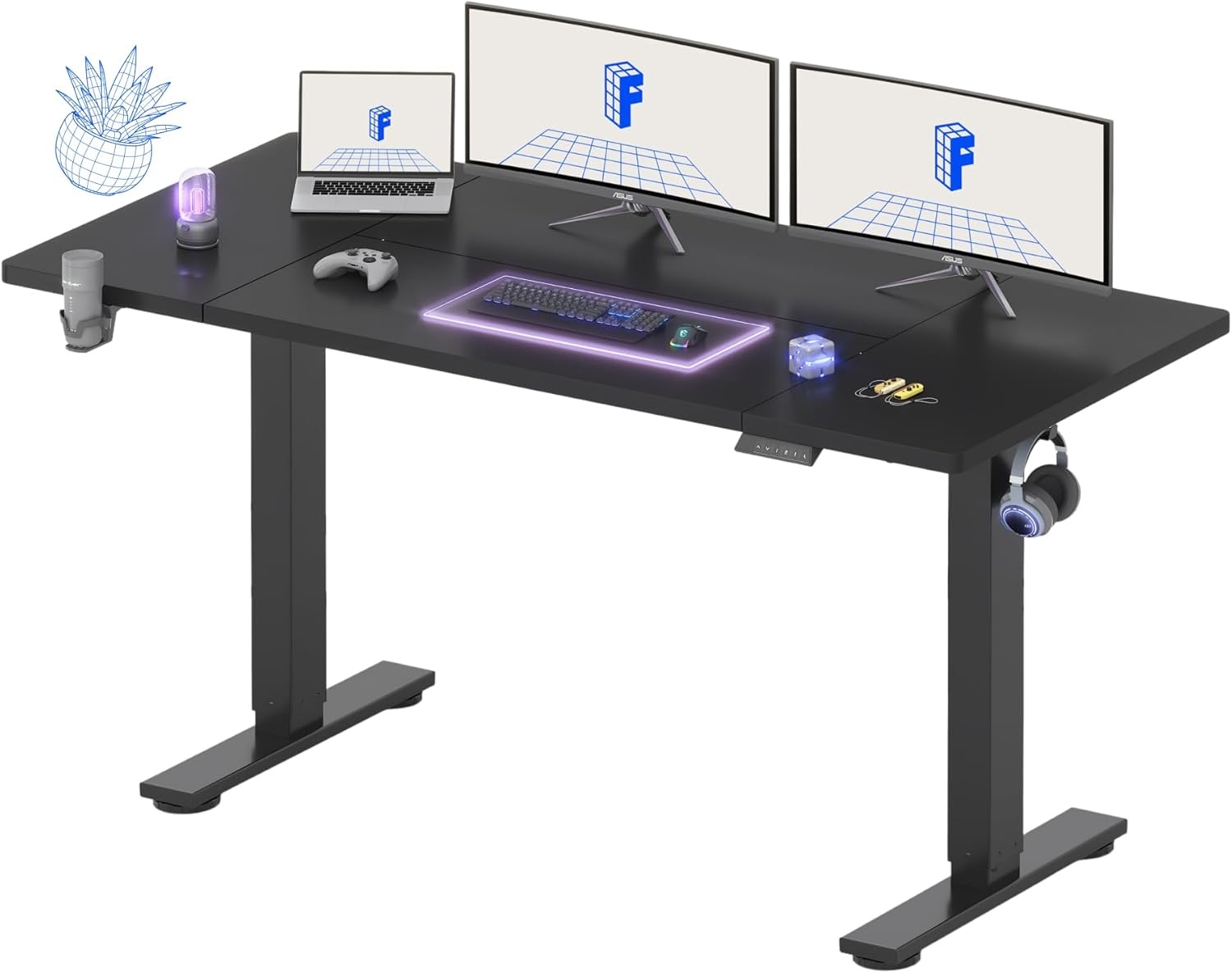 image:imageFLEXISPOT 71x32 Inch Electric Large Standing Desk for Home amp Office Spacious Splice Board Desk with Cable Management amp Organizer Cup Holder amp Hook BlackBlack