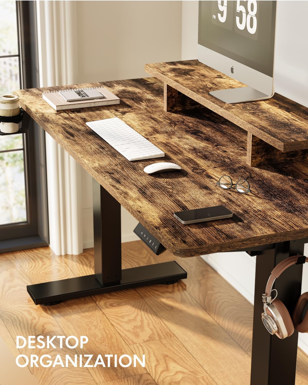 image:imageFLEXISPOT 71x32 Inch Electric Large Standing Desk for Home amp Office Spacious Splice Board Desk with Cable Management amp Organizer Cup Holder amp Hook BlackRustic Riser