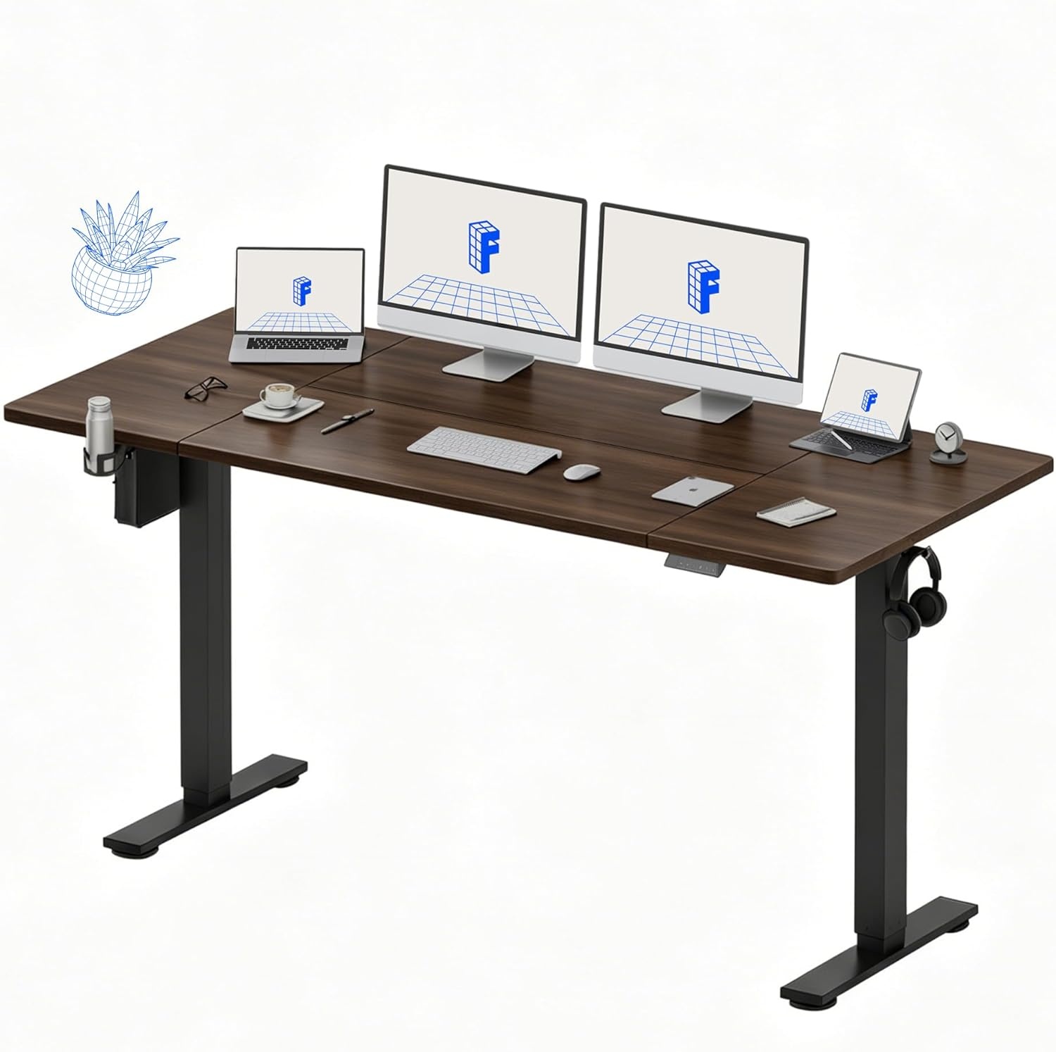 image:imageFLEXISPOT 71x32 Inch Electric Large Standing Desk for Home amp Office Spacious Splice Board Desk with Cable Management amp Organizer Cup Holder amp Hook BlackBlack Walnut