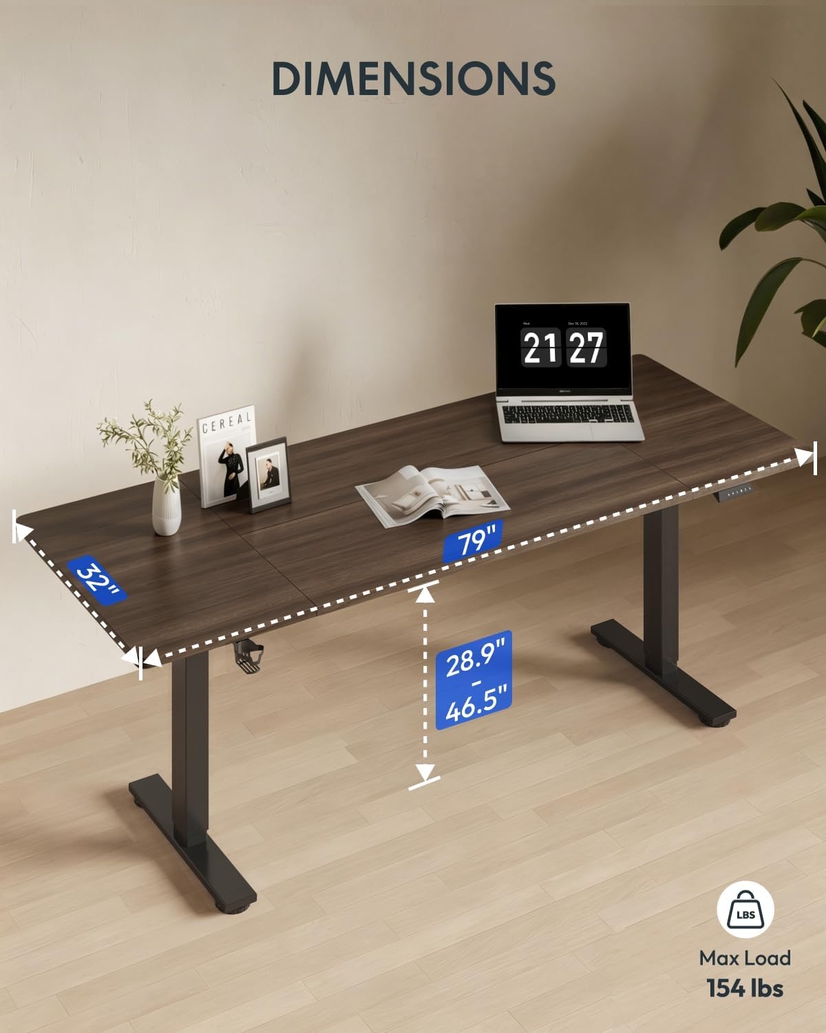 image:imageFLEXISPOT 71x32 Inch Electric Large Standing Desk for Home amp Office Spacious Splice Board Desk with Cable Management amp Organizer Cup Holder amp Hook BlackBlack Walnut