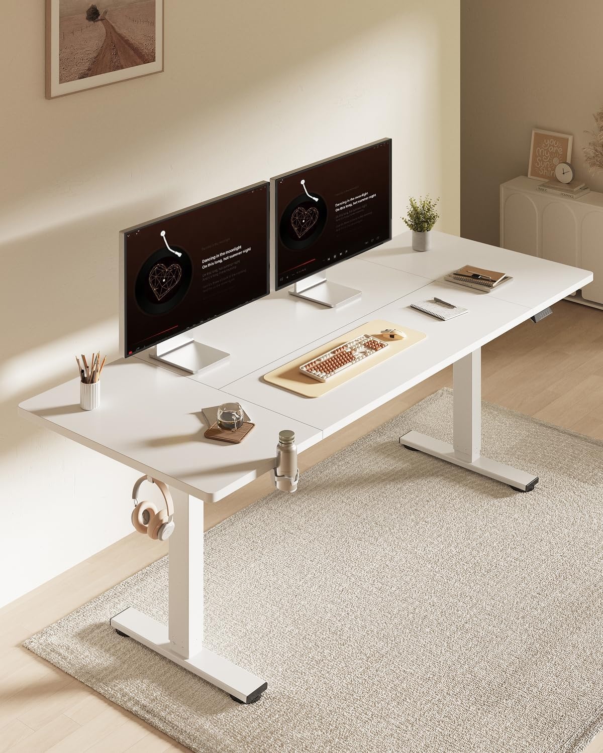 image:imageFLEXISPOT 71x32 Inch Electric Large Standing Desk for Home amp Office Spacious Splice Board Desk with Cable Management amp Organizer Cup Holder amp Hook BlackWhite