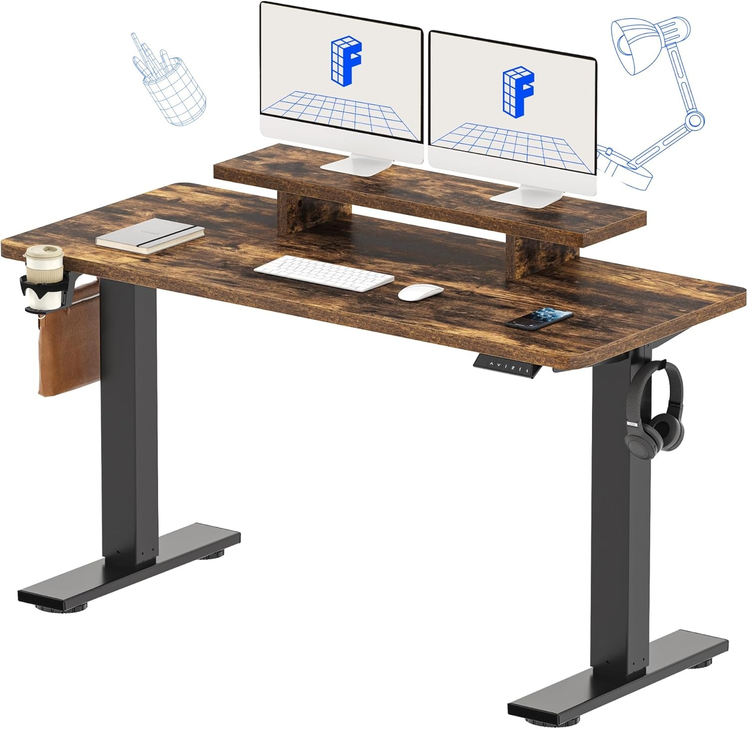 image:imageFLEXISPOT 71x32 Inch Electric Large Standing Desk for Home amp Office Spacious Splice Board Desk with Cable Management amp Organizer Cup Holder amp Hook BlackRustic Riser