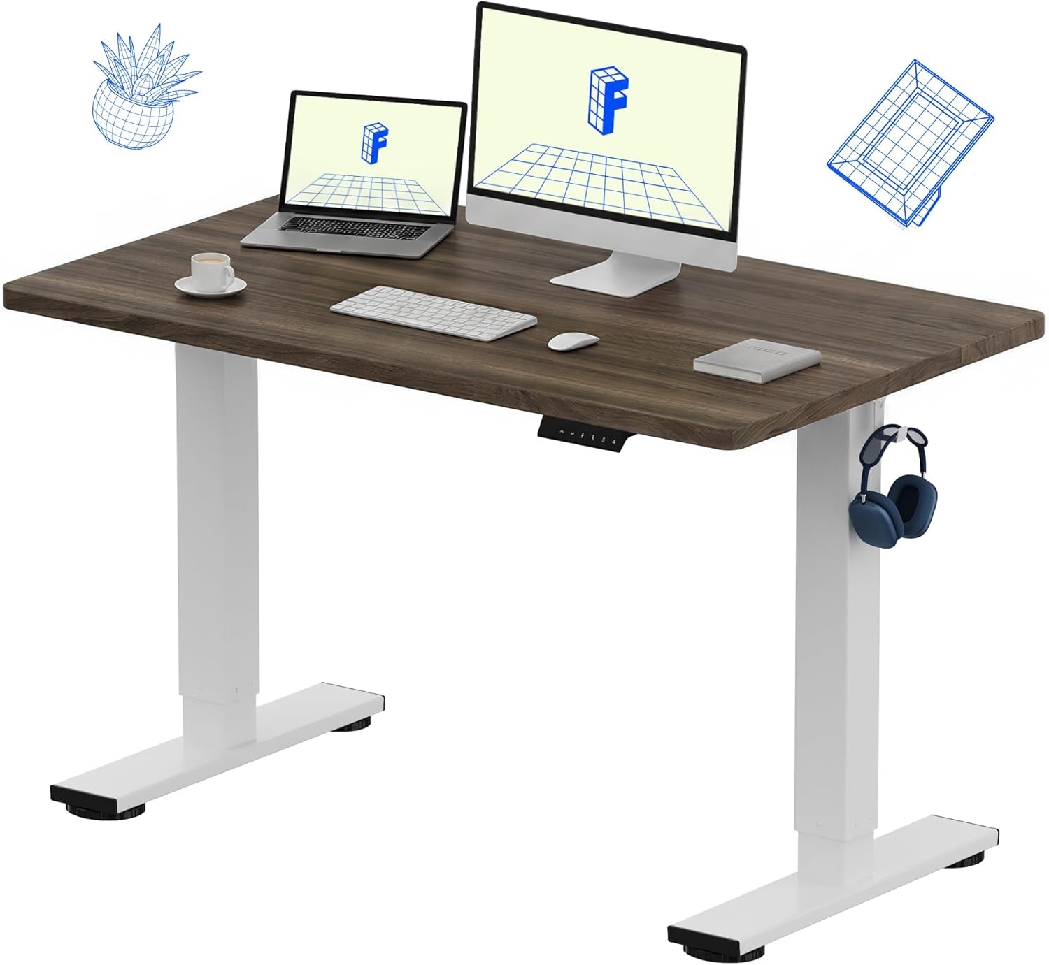 image:imageFLEXISPOT EN1 OnePiece Standing Desk 48x24 Seamless Desktop Electric Height Adjustable Desk for Home Office MultiMonitor Setups amp Easy Assembly MapleBlack Walnut