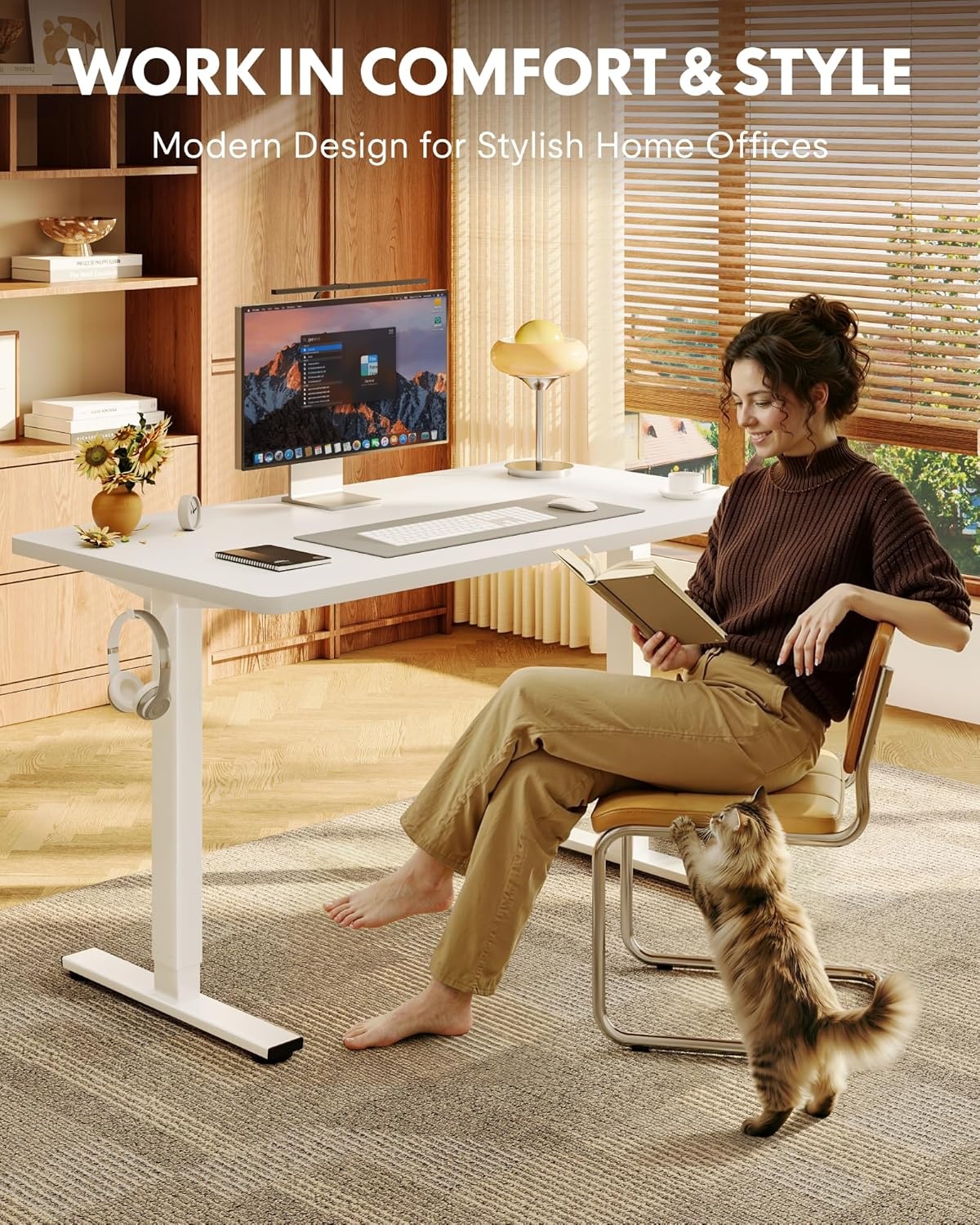 image:imageFLEXISPOT EN1 OnePiece Standing Desk 48x24 Seamless Desktop Electric Height Adjustable Desk for Home Office MultiMonitor Setups amp Easy Assembly MapleWhite