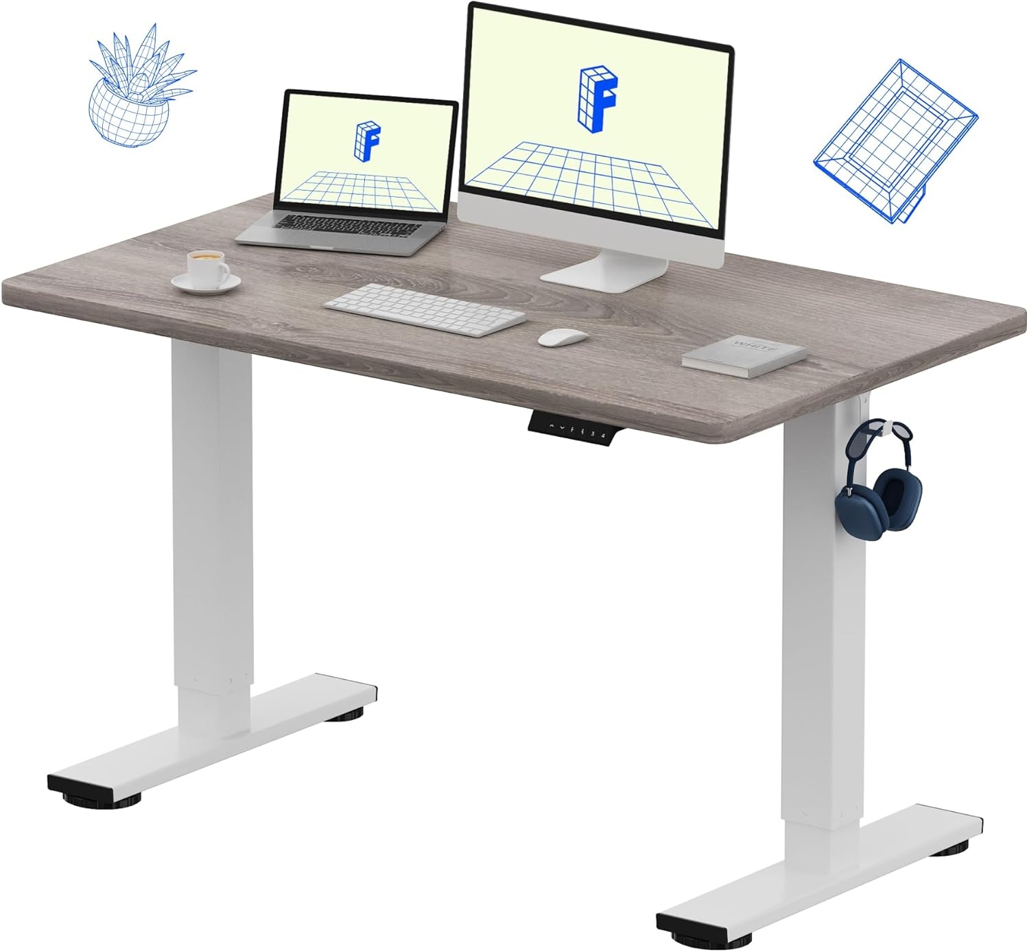 image:imageFLEXISPOT EN1 OnePiece Standing Desk 48x24 Seamless Desktop Electric Height Adjustable Desk for Home Office MultiMonitor Setups amp Easy Assembly MapleGray Wood