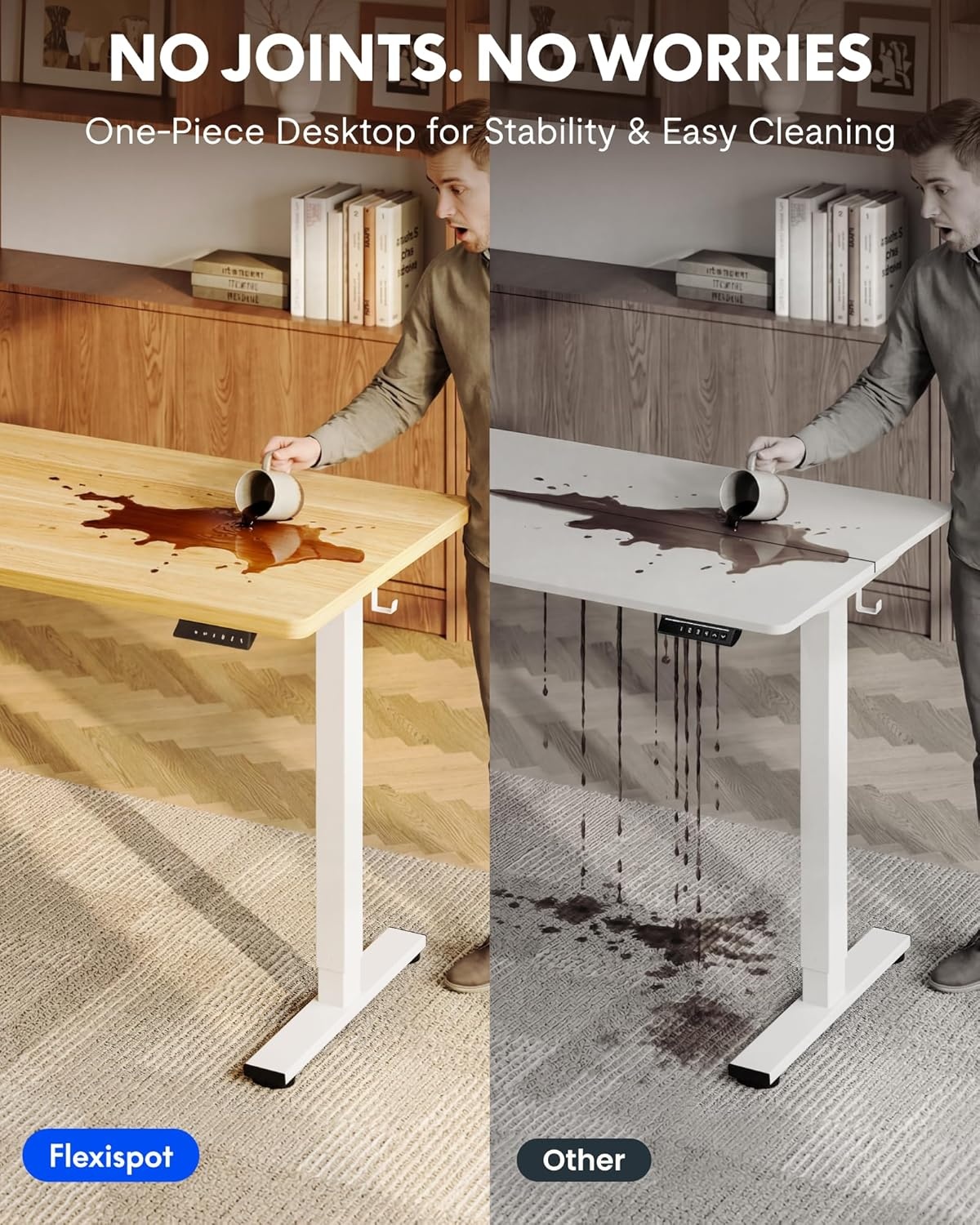 image:imageFLEXISPOT EN1 OnePiece Standing Desk 48x24 Seamless Desktop Electric Height Adjustable Desk for Home Office MultiMonitor Setups amp Easy Assembly MapleMaple