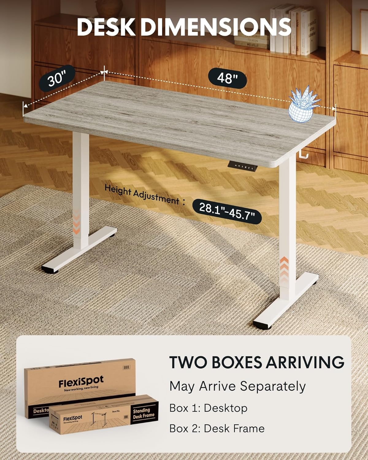image:imageFLEXISPOT EN1 OnePiece Standing Desk 48x24 Seamless Desktop Electric Height Adjustable Desk for Home Office MultiMonitor Setups amp Easy Assembly MapleGray Wood