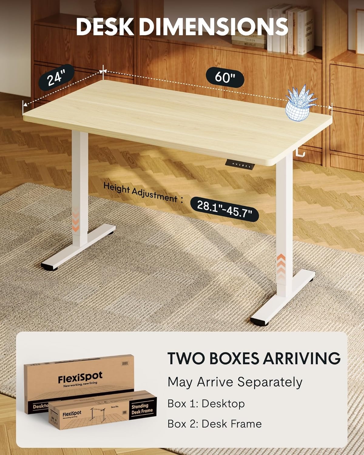 image:imageFLEXISPOT EN1 OnePiece Standing Desk 48x24 Seamless Desktop Electric Height Adjustable Desk for Home Office MultiMonitor Setups amp Easy Assembly MapleWhite Wood Grain