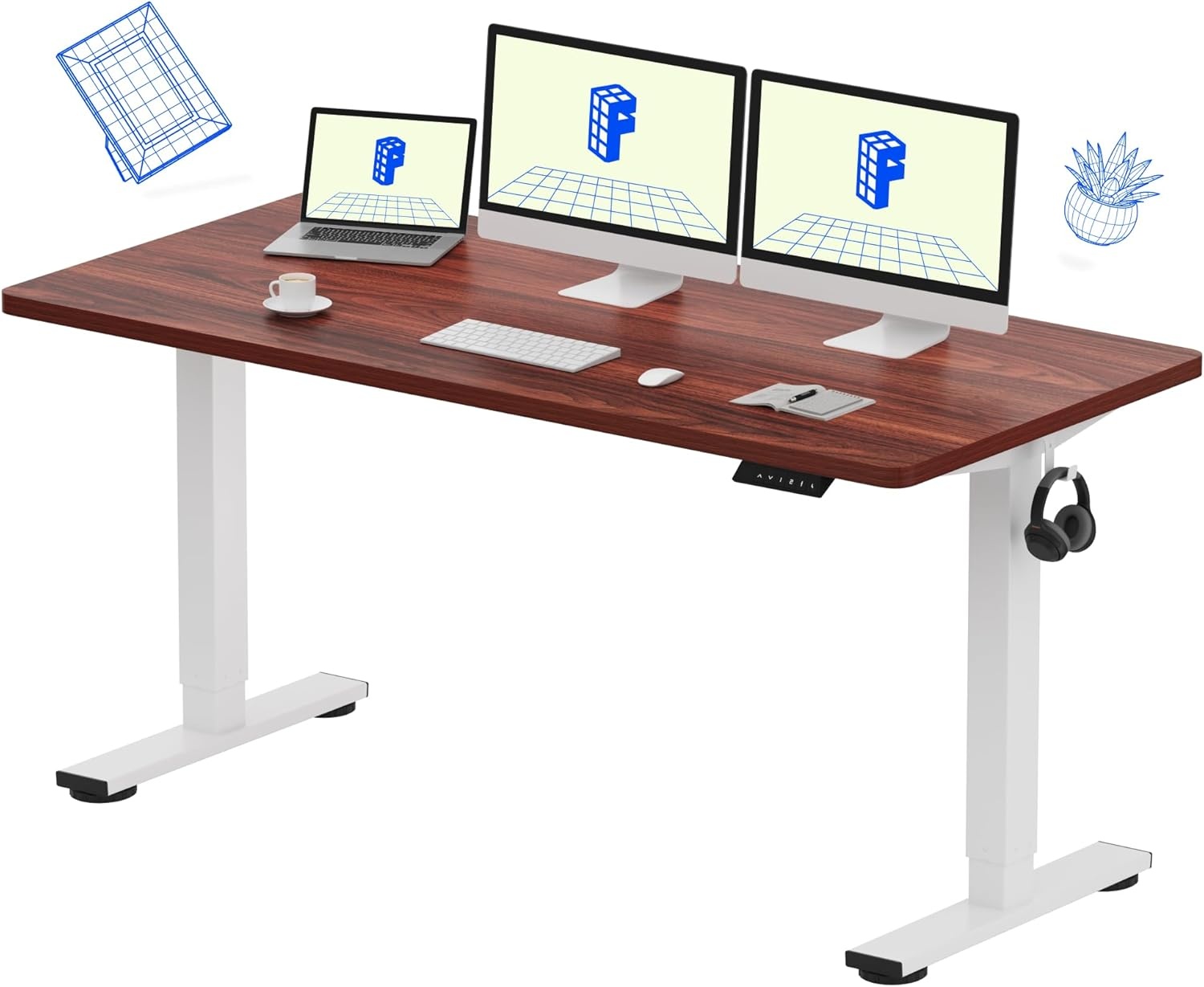 image:imageFLEXISPOT EN1 OnePiece Standing Desk 48x24 Seamless Desktop Electric Height Adjustable Desk for Home Office MultiMonitor Setups amp Easy Assembly MapleMahogany