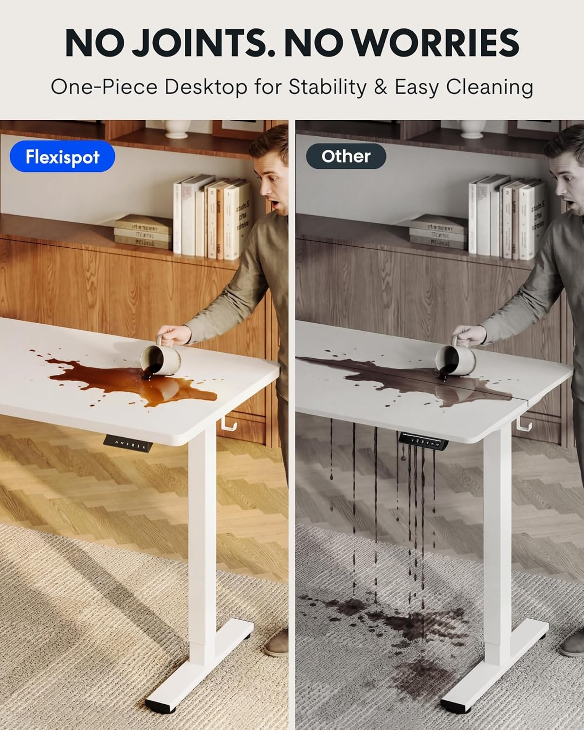 image:imageFLEXISPOT EN1 OnePiece Standing Desk 48x24 Seamless Desktop Electric Height Adjustable Desk for Home Office MultiMonitor Setups amp Easy Assembly MapleWhite