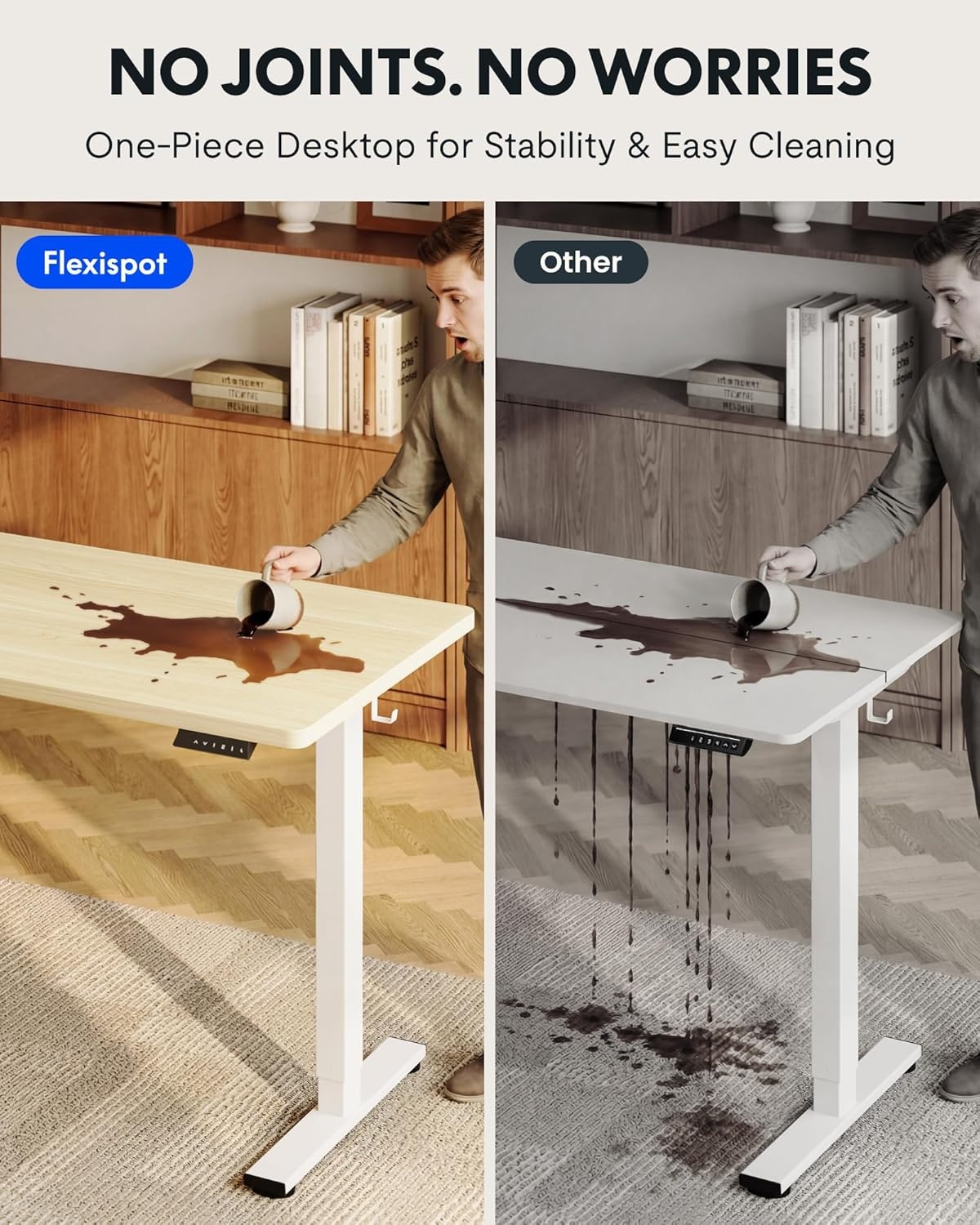 image:imageFLEXISPOT EN1 OnePiece Standing Desk 48x24 Seamless Desktop Electric Height Adjustable Desk for Home Office MultiMonitor Setups amp Easy Assembly MapleWhite Wood Grain