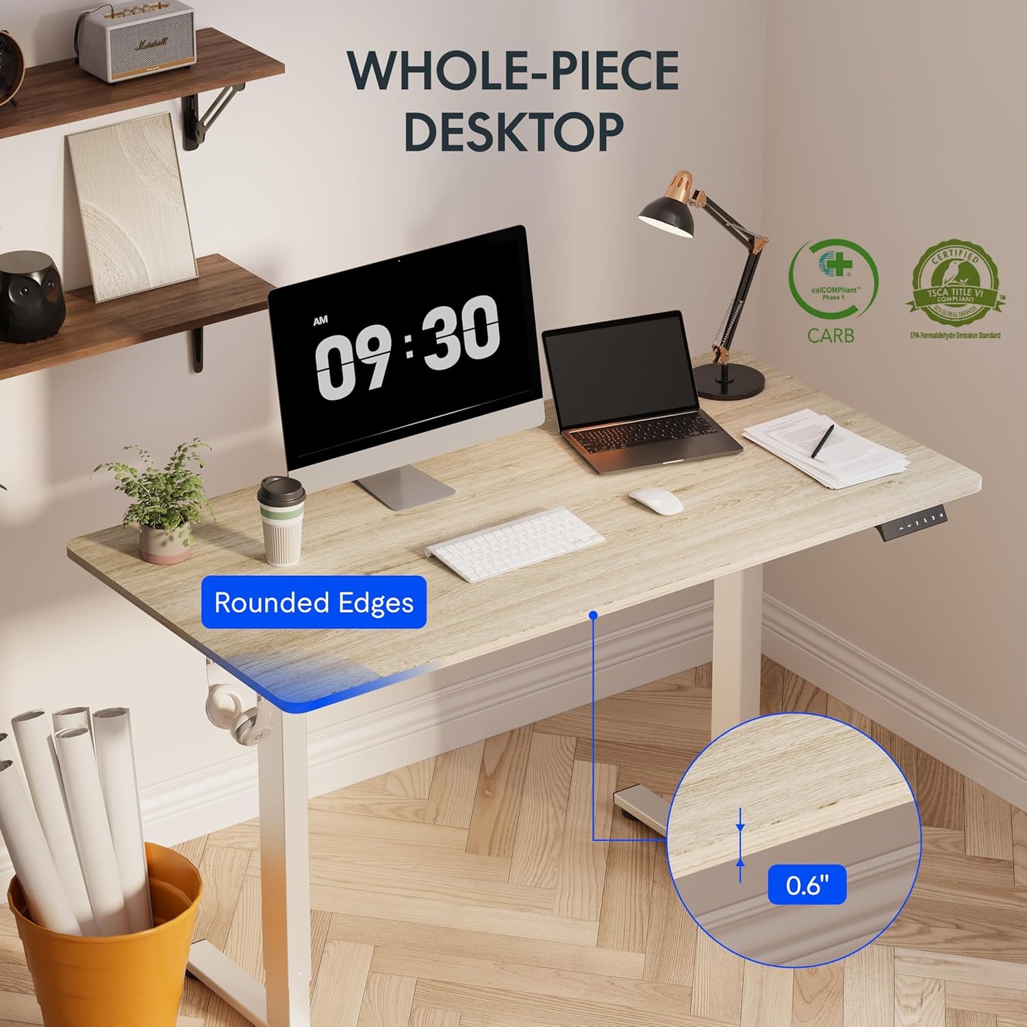 image:imageFLEXISPOT EN1 OnePiece Standing Desk 48x24 Seamless Desktop Electric Height Adjustable Desk for Home Office MultiMonitor Setups amp Easy Assembly MapleWhite Wood Grain
