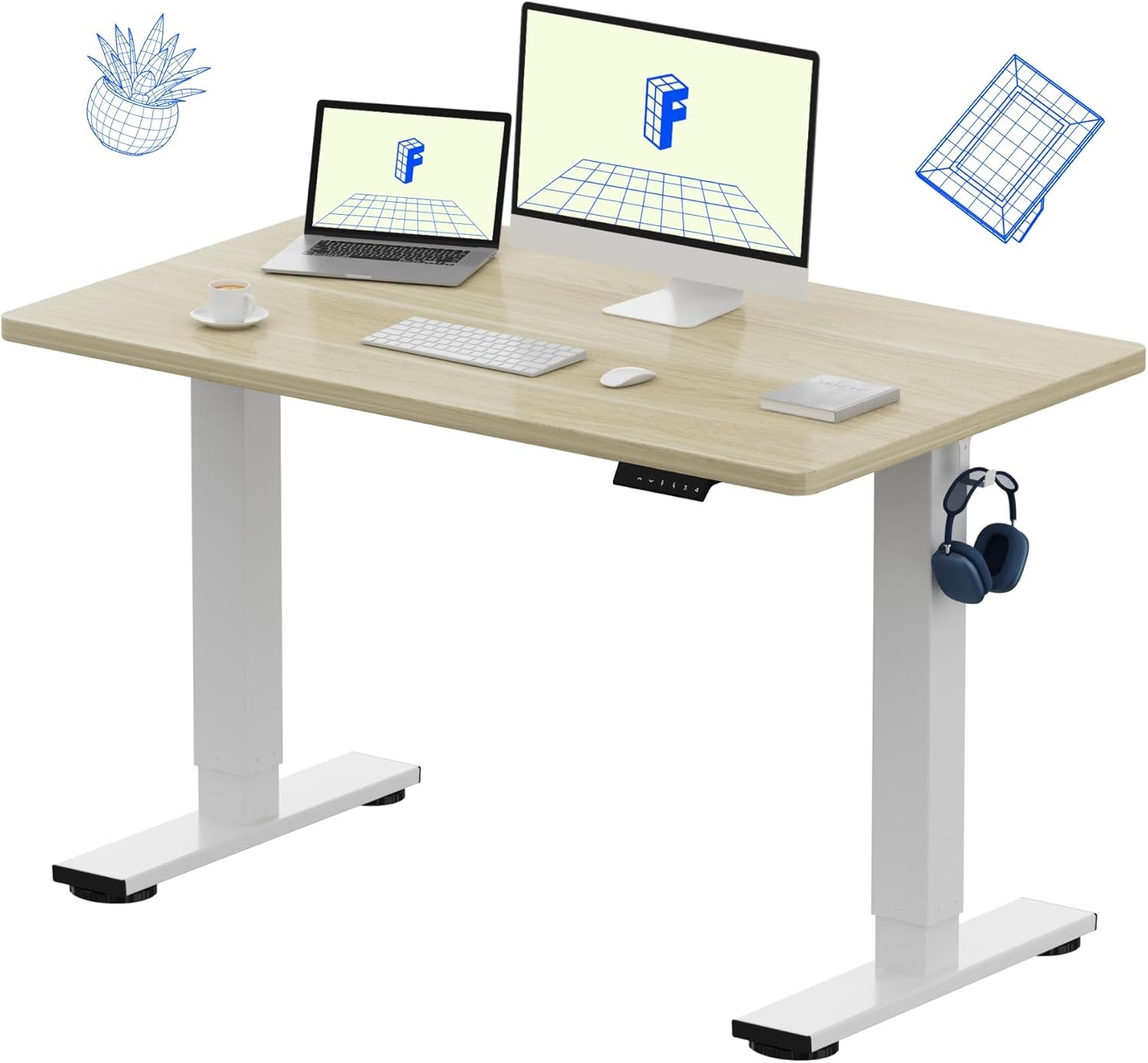 image:imageFLEXISPOT EN1 OnePiece Standing Desk 48x24 Seamless Desktop Electric Height Adjustable Desk for Home Office MultiMonitor Setups amp Easy Assembly MapleWhite Wood Grain