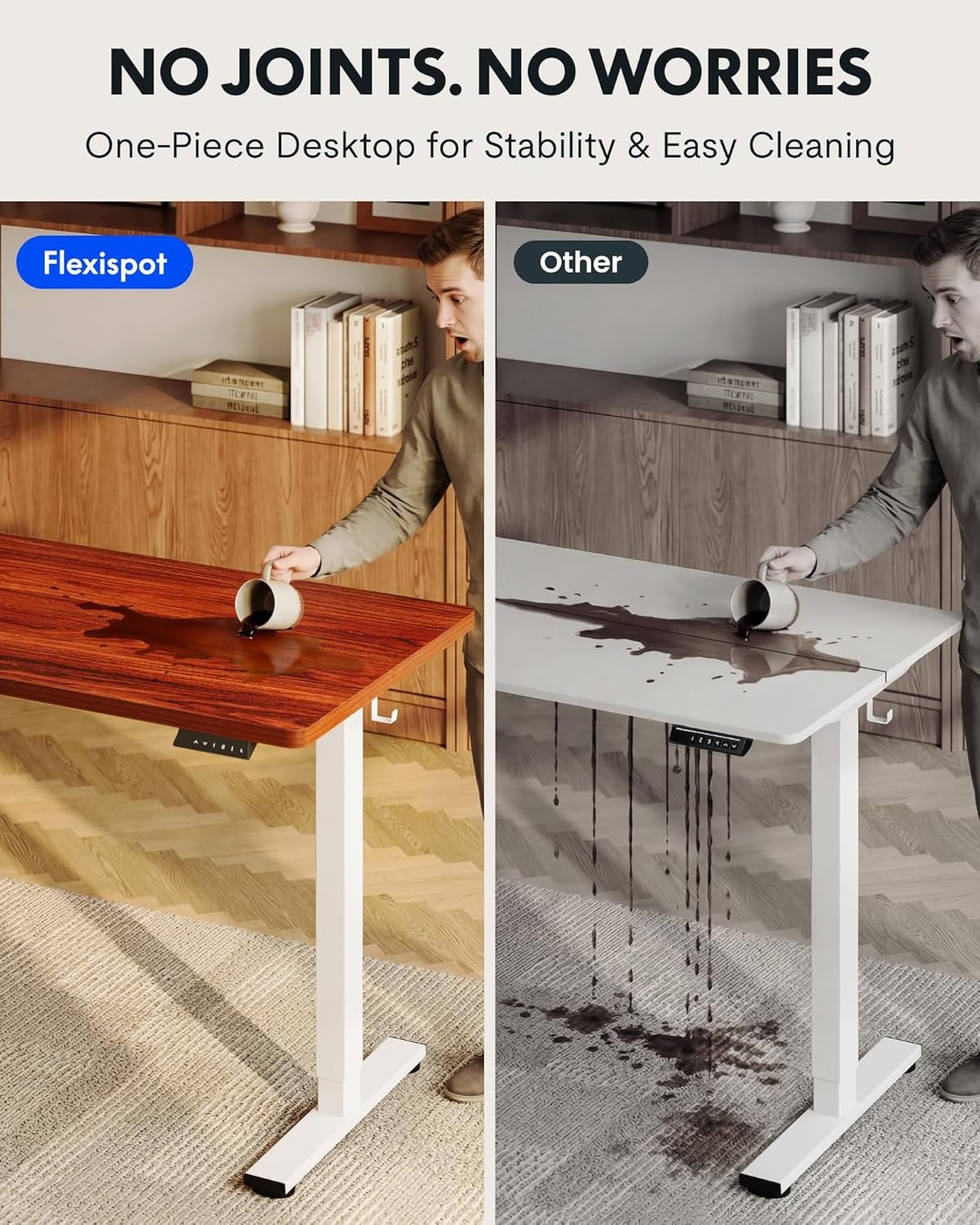 image:imageFLEXISPOT EN1 OnePiece Standing Desk 48x24 Seamless Desktop Electric Height Adjustable Desk for Home Office MultiMonitor Setups amp Easy Assembly MapleMahogany