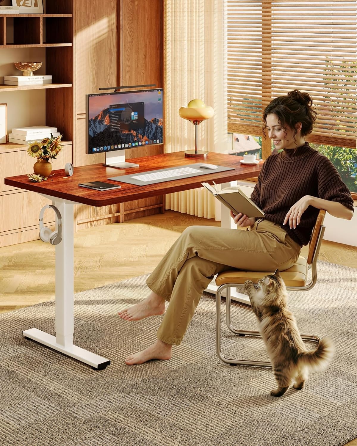 image:imageFLEXISPOT EN1 OnePiece Standing Desk 48x24 Seamless Desktop Electric Height Adjustable Desk for Home Office MultiMonitor Setups amp Easy Assembly MapleMahogany