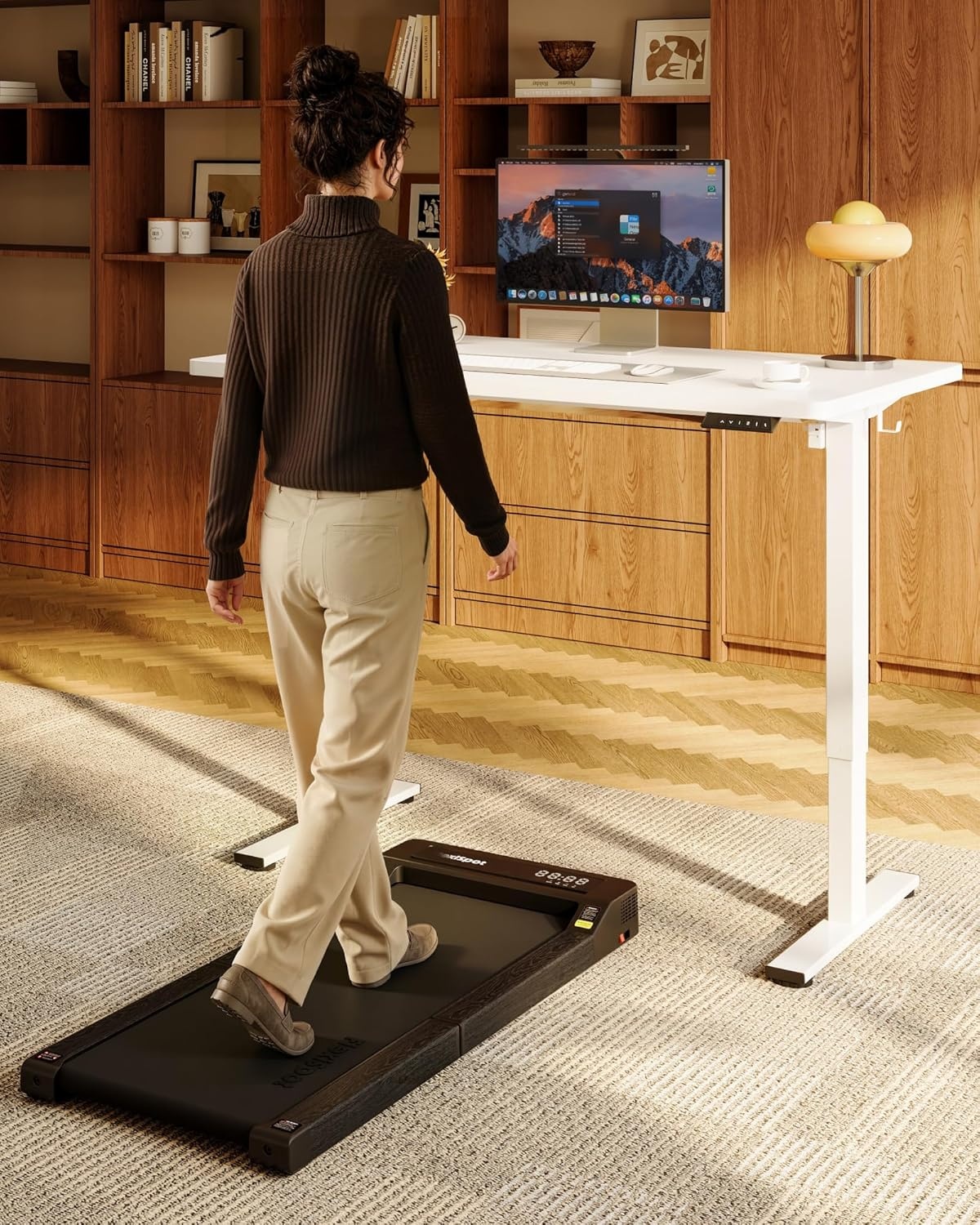 image:imageFLEXISPOT EN1 OnePiece Standing Desk 48x24 Seamless Desktop Electric Height Adjustable Desk for Home Office MultiMonitor Setups amp Easy Assembly MapleWhite