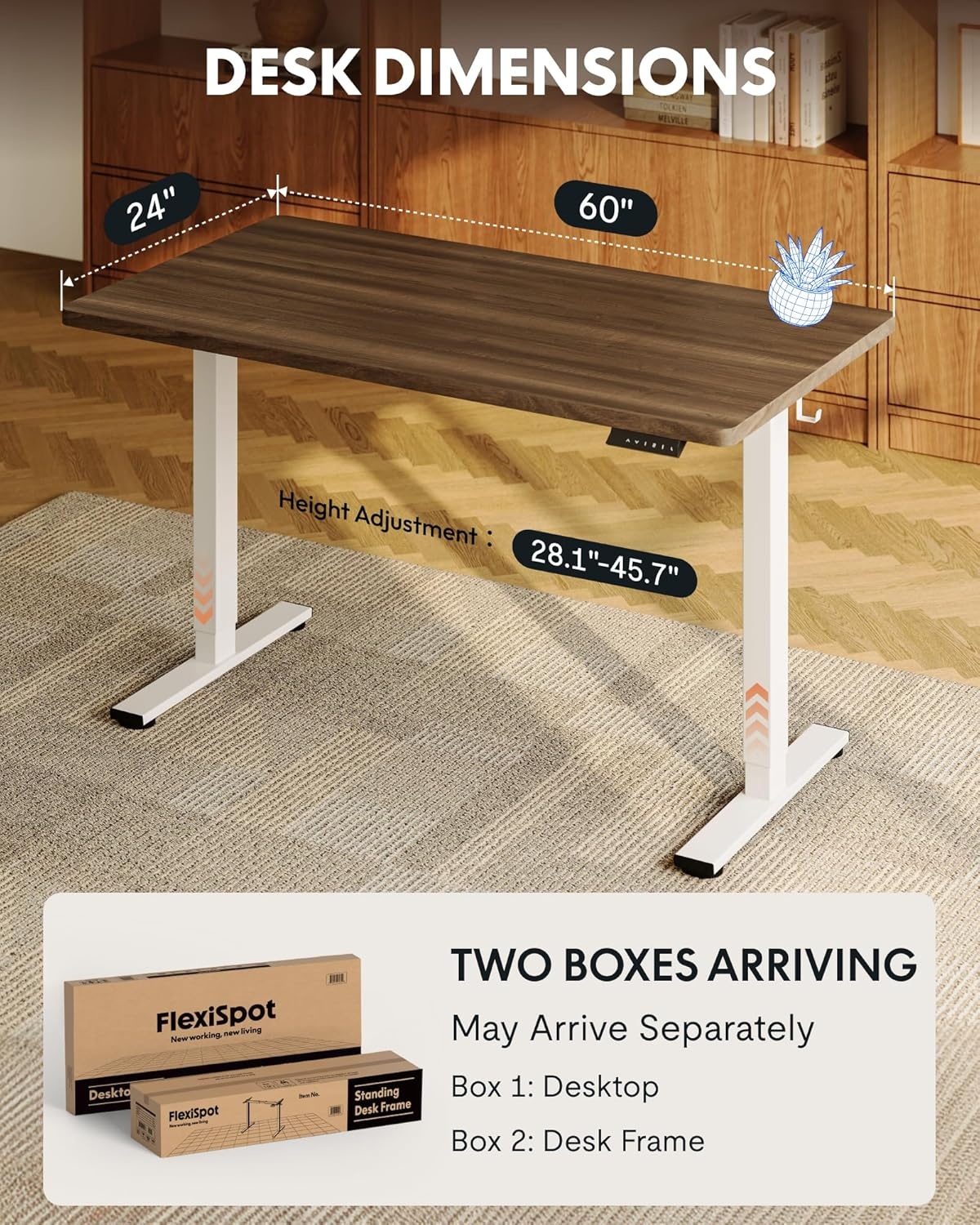 image:imageFLEXISPOT EN1 OnePiece Standing Desk 48x24 Seamless Desktop Electric Height Adjustable Desk for Home Office MultiMonitor Setups amp Easy Assembly MapleBlack Walnut