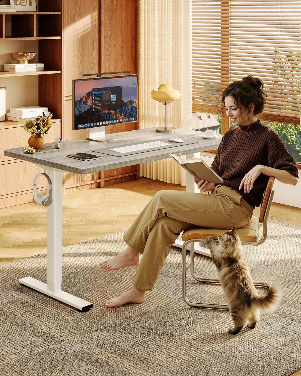 image:imageFLEXISPOT EN1 OnePiece Standing Desk 48x24 Seamless Desktop Electric Height Adjustable Desk for Home Office MultiMonitor Setups amp Easy Assembly MapleGray Wood