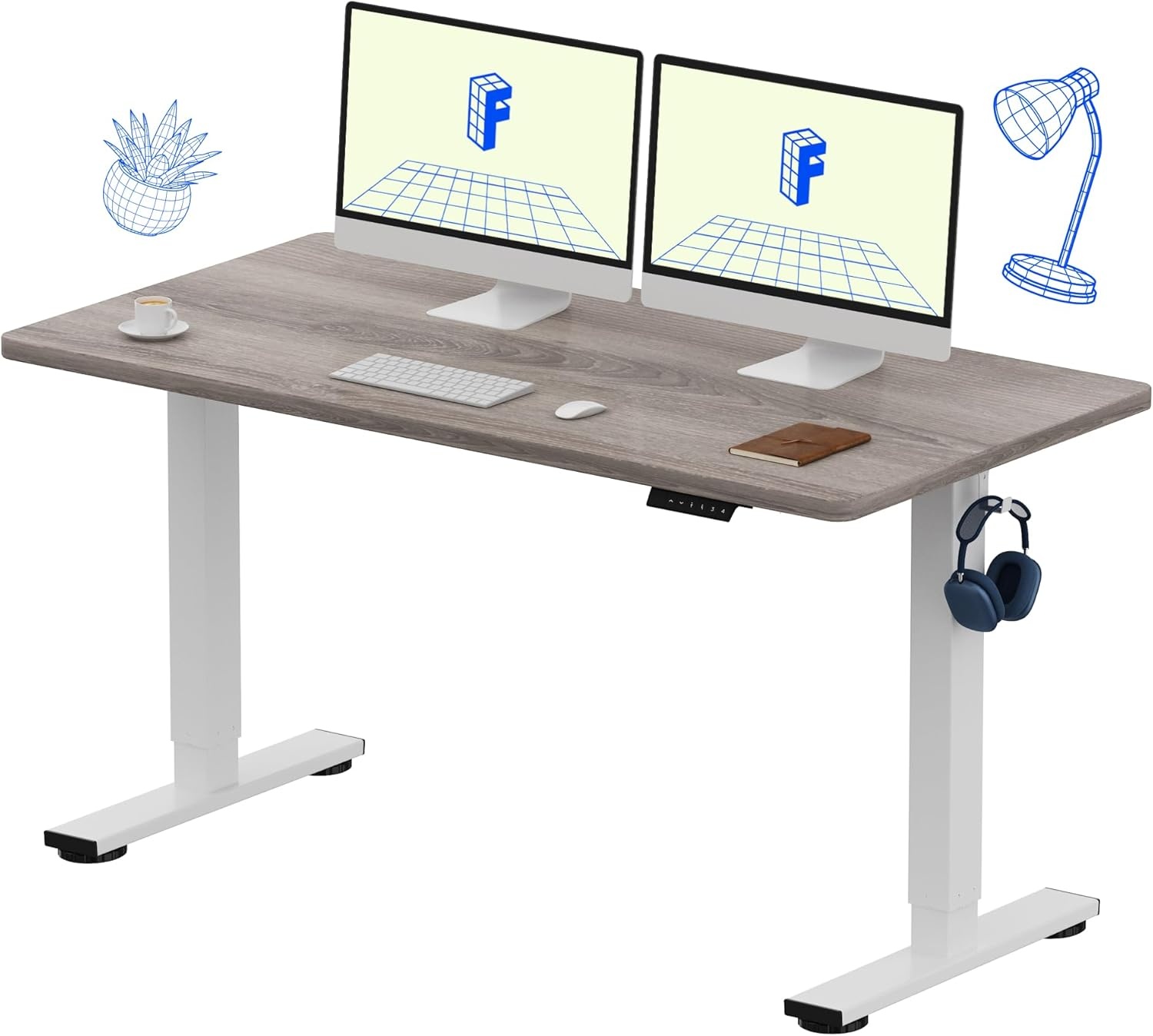 image:imageFLEXISPOT EN1 OnePiece Standing Desk 48x24 Seamless Desktop Electric Height Adjustable Desk for Home Office MultiMonitor Setups amp Easy Assembly MapleGray Wood