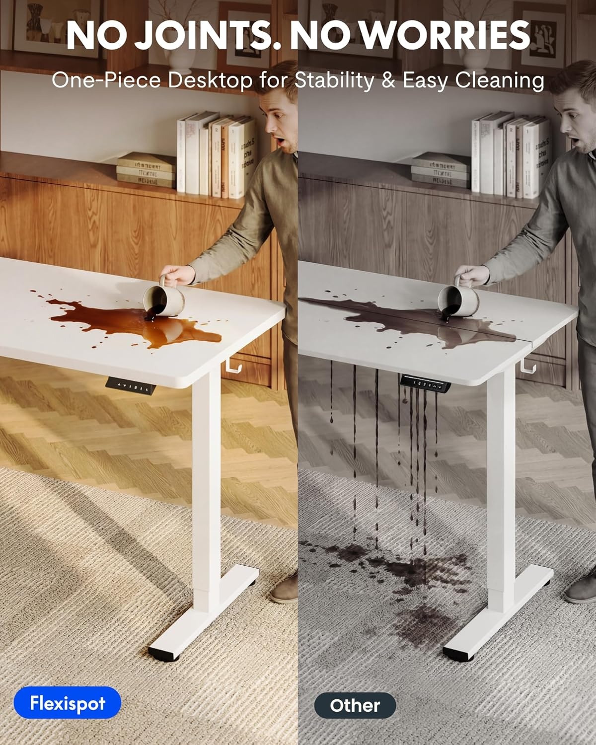 image:imageFLEXISPOT EN1 OnePiece Standing Desk 48x24 Seamless Desktop Electric Height Adjustable Desk for Home Office MultiMonitor Setups amp Easy Assembly MapleWhite