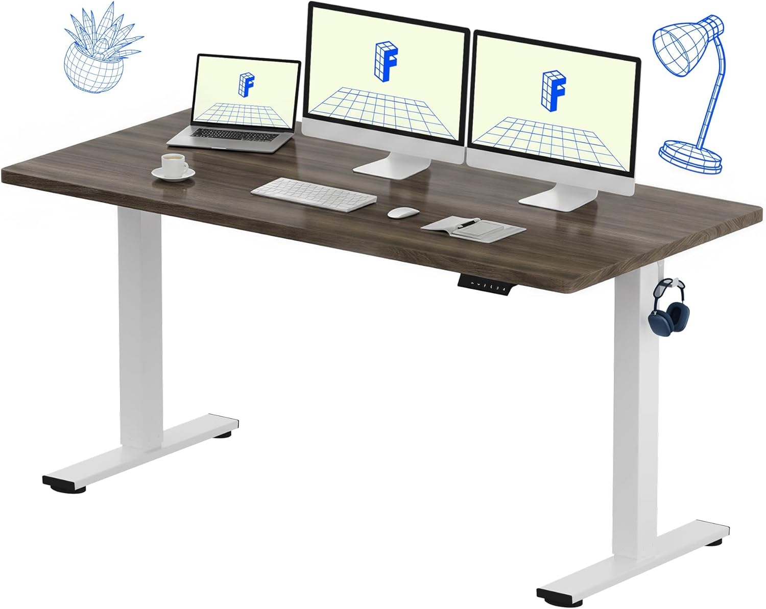 image:imageFLEXISPOT EN1 OnePiece Standing Desk 48x24 Seamless Desktop Electric Height Adjustable Desk for Home Office MultiMonitor Setups amp Easy Assembly MapleBlack Walnut