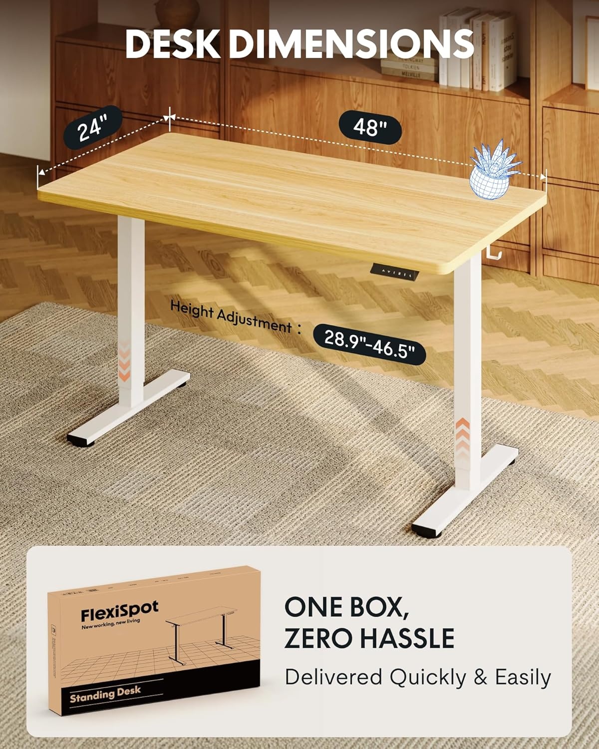 image:imageFLEXISPOT EN1 OnePiece Standing Desk 48x24 Seamless Desktop Electric Height Adjustable Desk for Home Office MultiMonitor Setups amp Easy Assembly MapleMaple