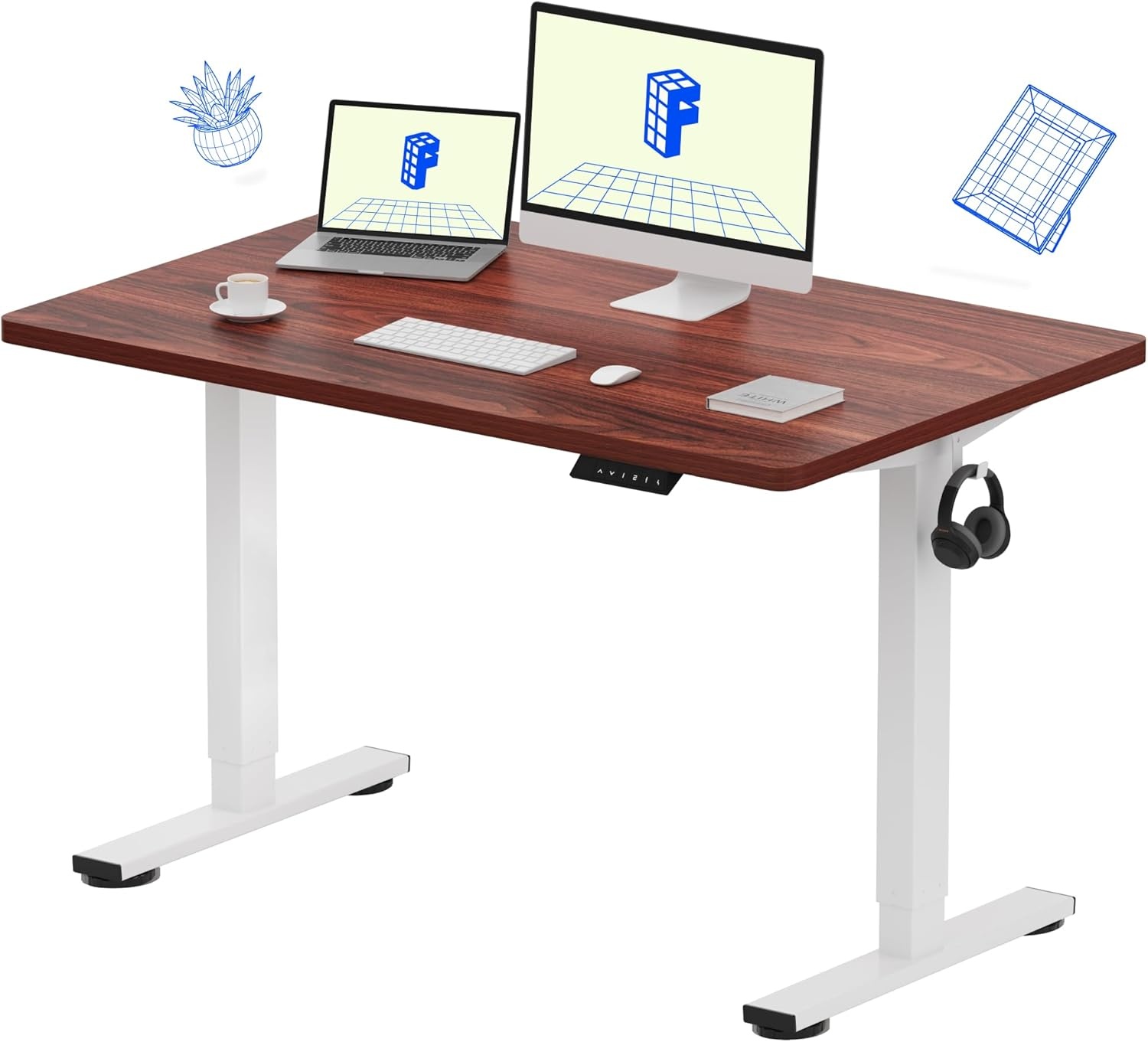 image:imageFLEXISPOT EN1 OnePiece Standing Desk 48x24 Seamless Desktop Electric Height Adjustable Desk for Home Office MultiMonitor Setups amp Easy Assembly MapleMahogany