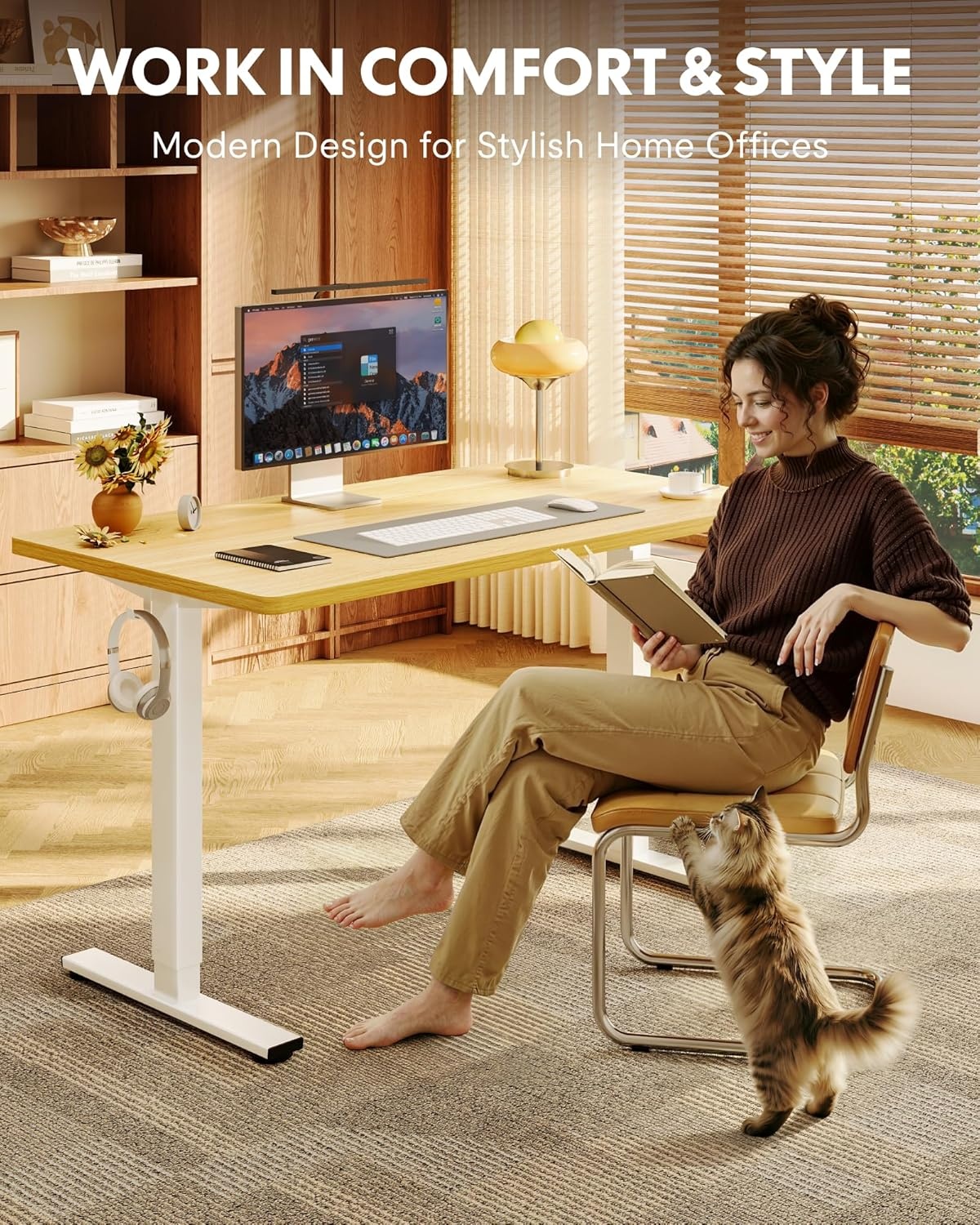 image:imageFLEXISPOT EN1 OnePiece Standing Desk 48x24 Seamless Desktop Electric Height Adjustable Desk for Home Office MultiMonitor Setups amp Easy Assembly MapleMaple