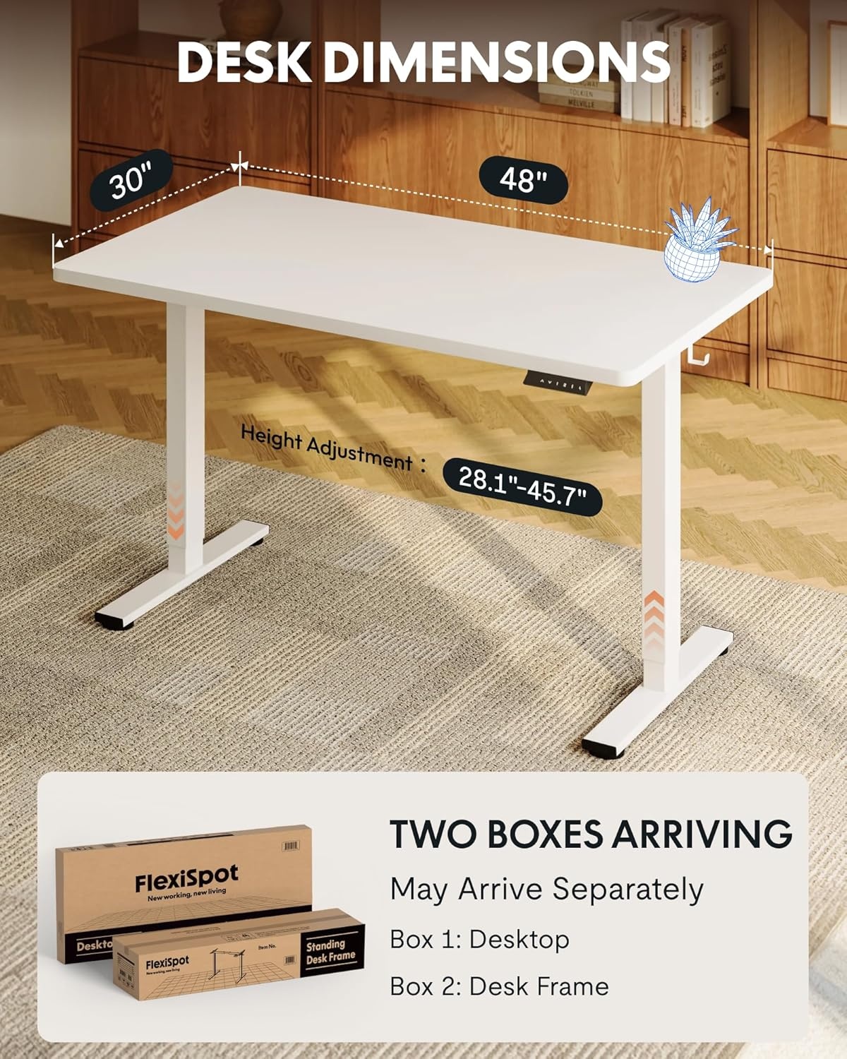 image:imageFLEXISPOT EN1 OnePiece Standing Desk 48x24 Seamless Desktop Electric Height Adjustable Desk for Home Office MultiMonitor Setups amp Easy Assembly MapleWhite
