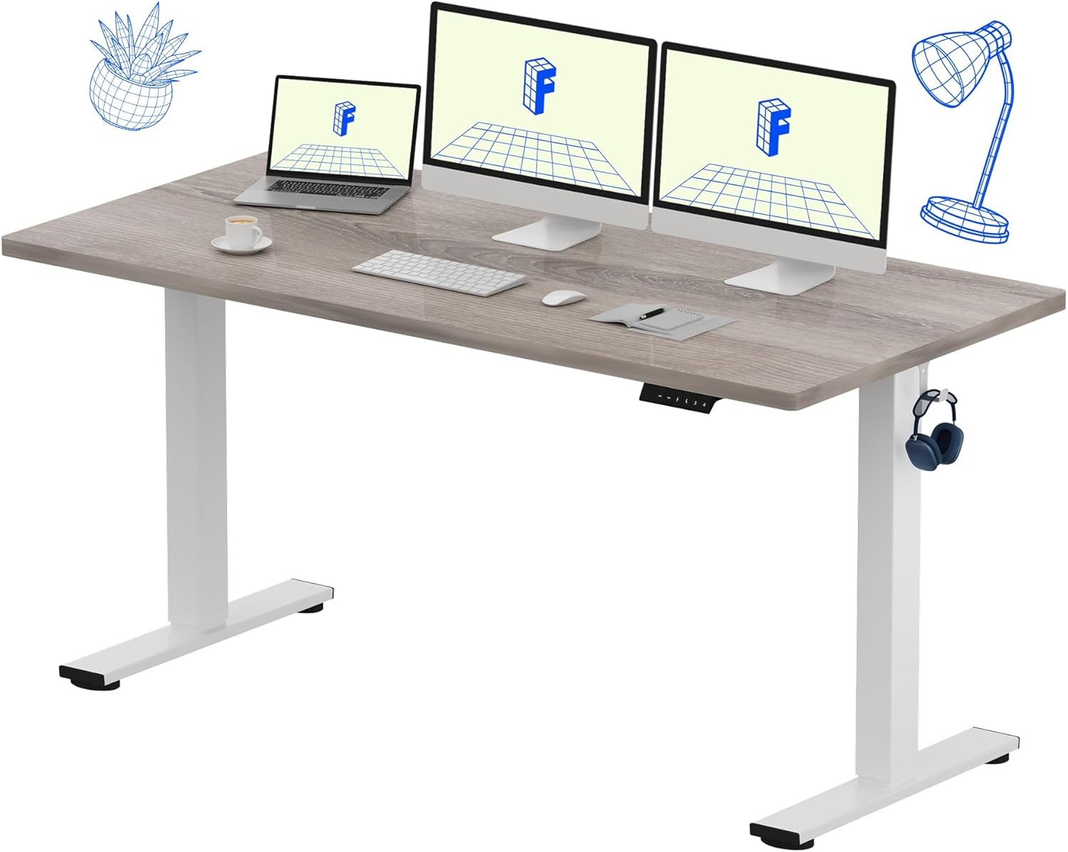 image:imageFLEXISPOT EN1 OnePiece Standing Desk 48x24 Seamless Desktop Electric Height Adjustable Desk for Home Office MultiMonitor Setups amp Easy Assembly MapleGray Wood